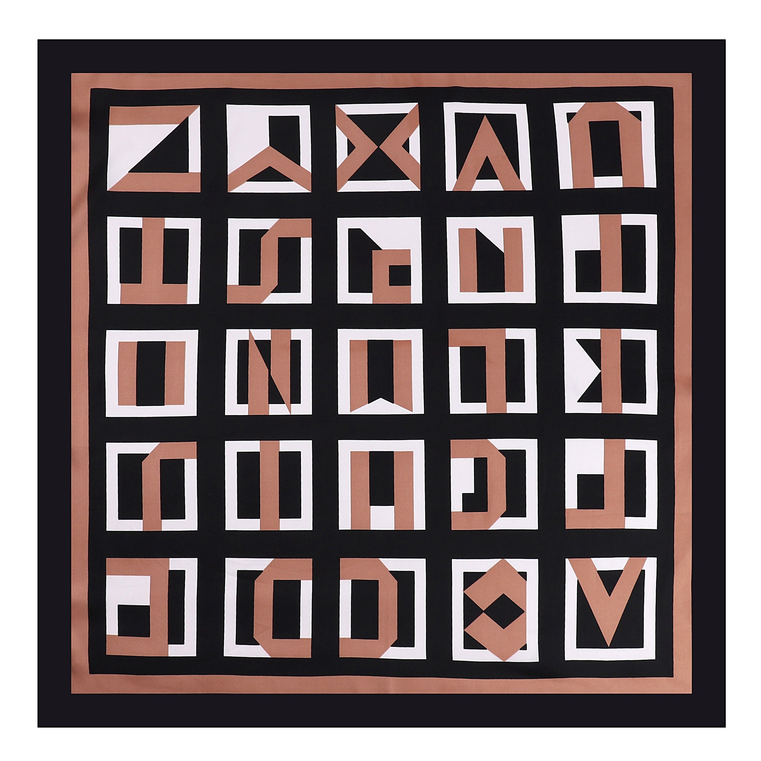 Carré de Soie ALPHABET Noir 100% Soie 60x60cm
