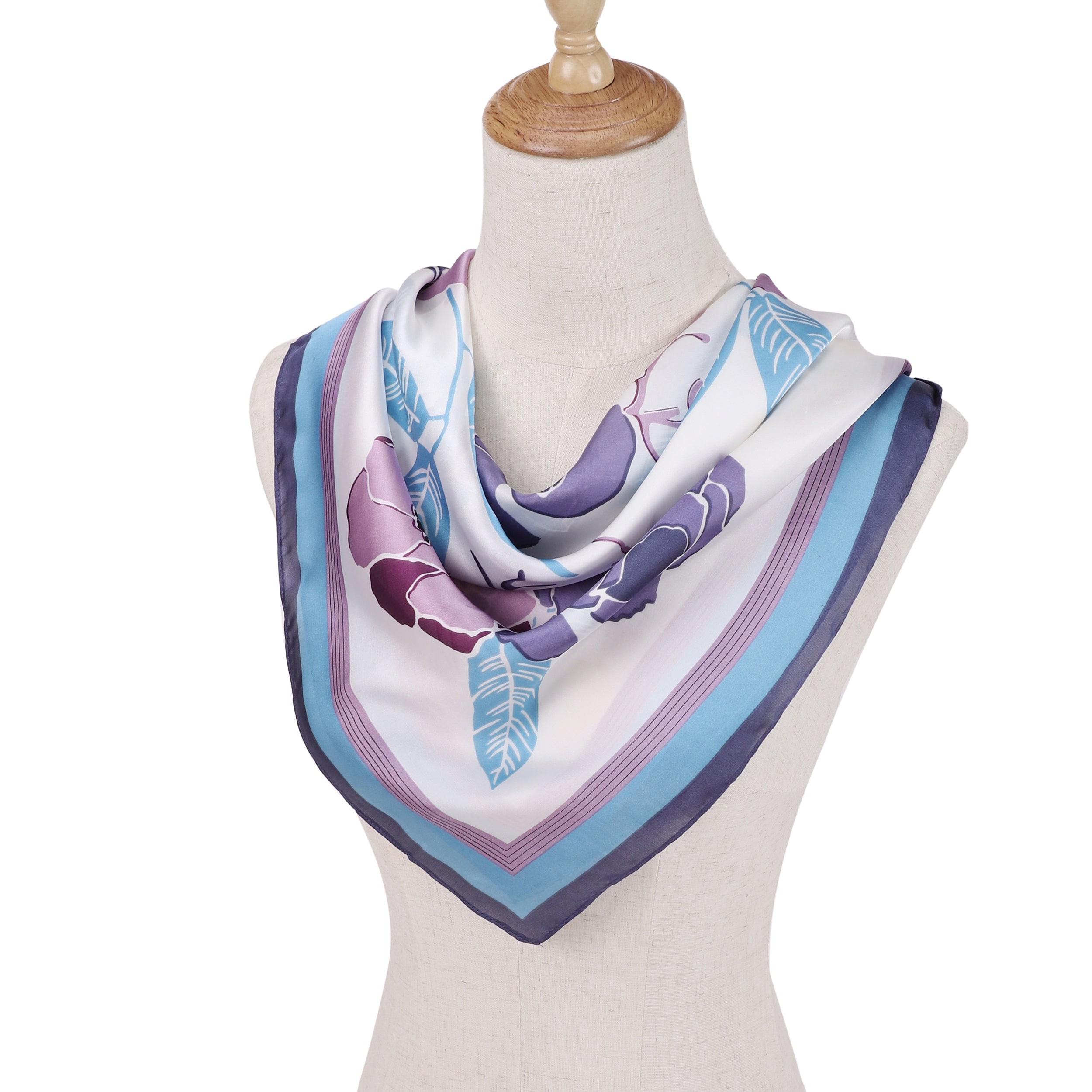 Carré de Soie FLOWER Bleu 100% Soie 60x60cm