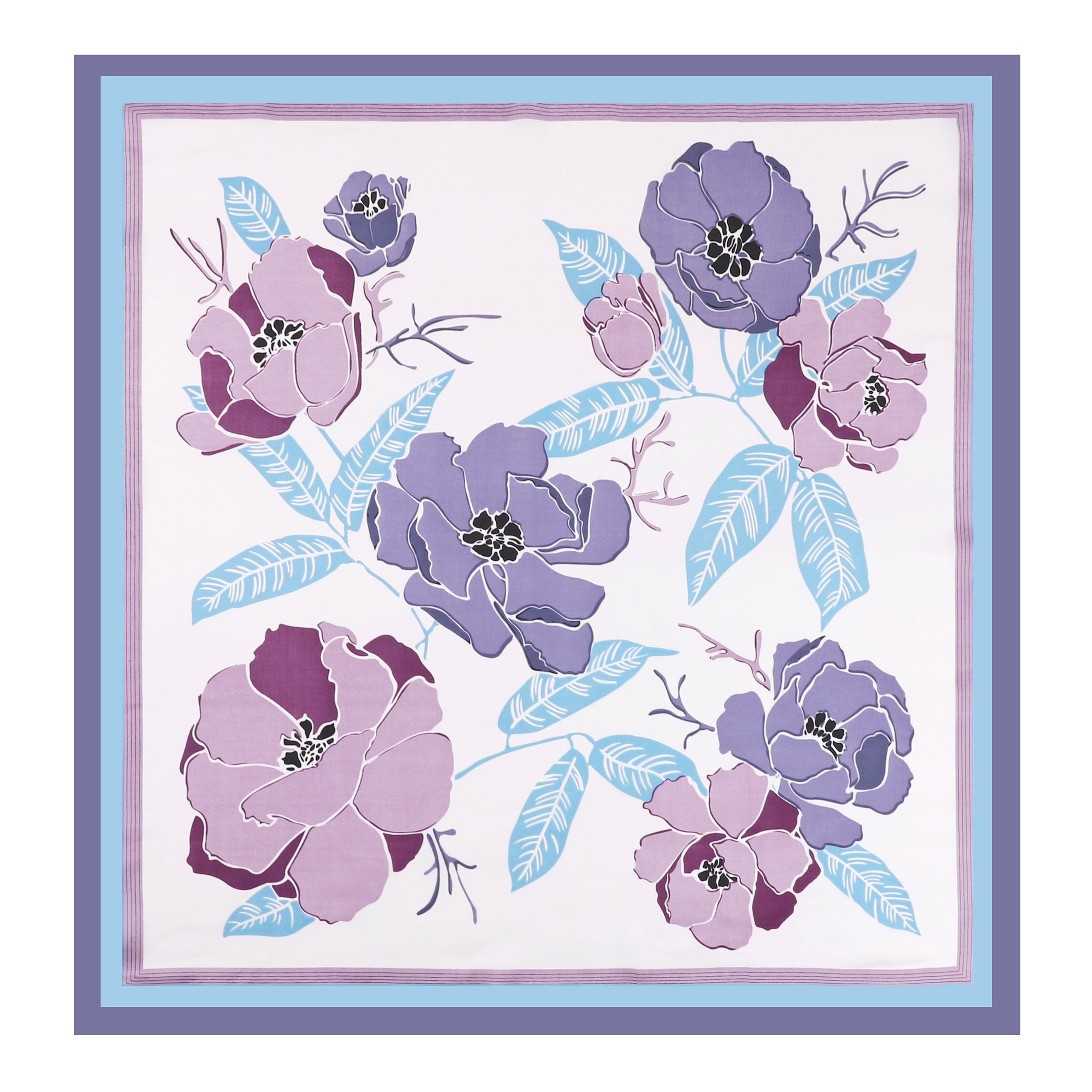 Carré de Soie FLOWER Bleu 100% Soie 60x60cm
