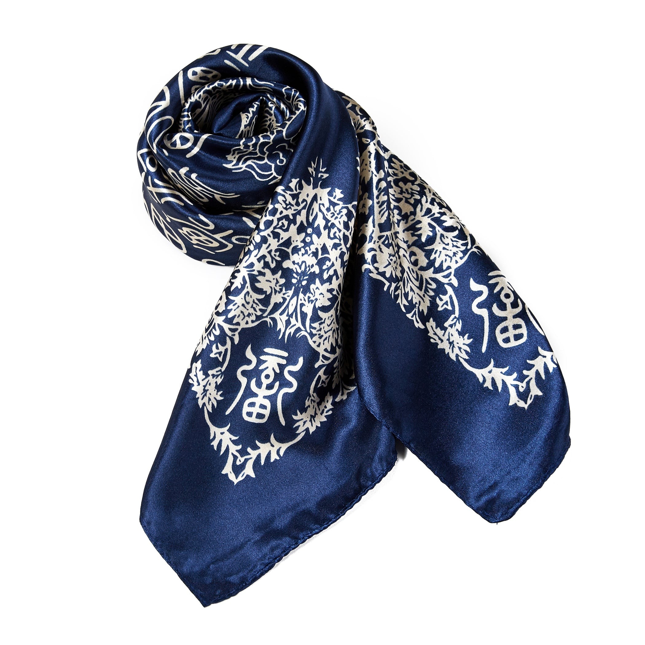 Carré Soie Asia Bleu marine 100% Soie 90x90cm