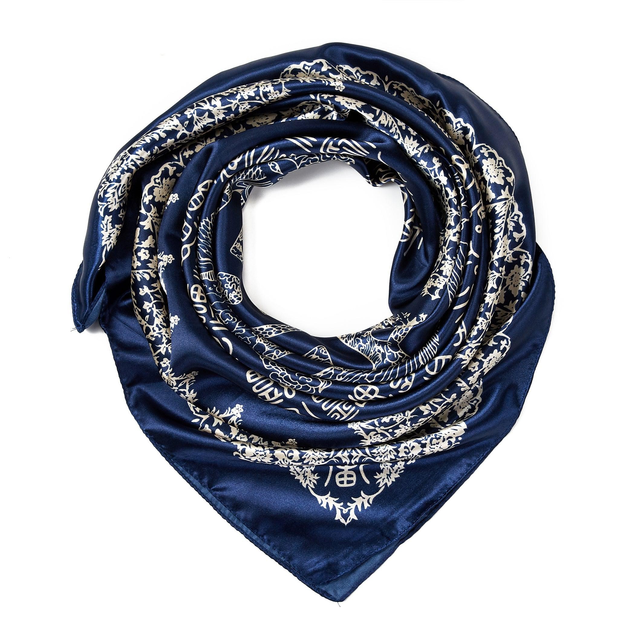 Carré Soie Asia Bleu marine 100% Soie 90x90cm