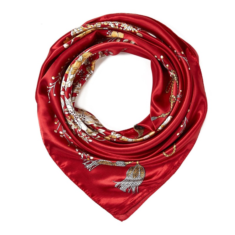 Carré Soie Treeflow Rouge 100% Soie 90x90cm