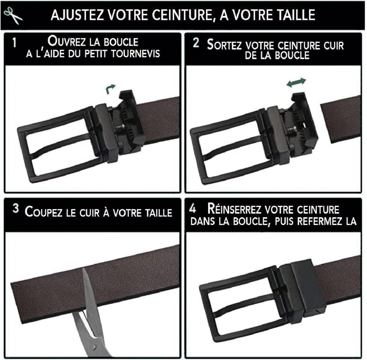 Ceinture Fabio Noir/Marron 100% Cuir AJUSTABLE