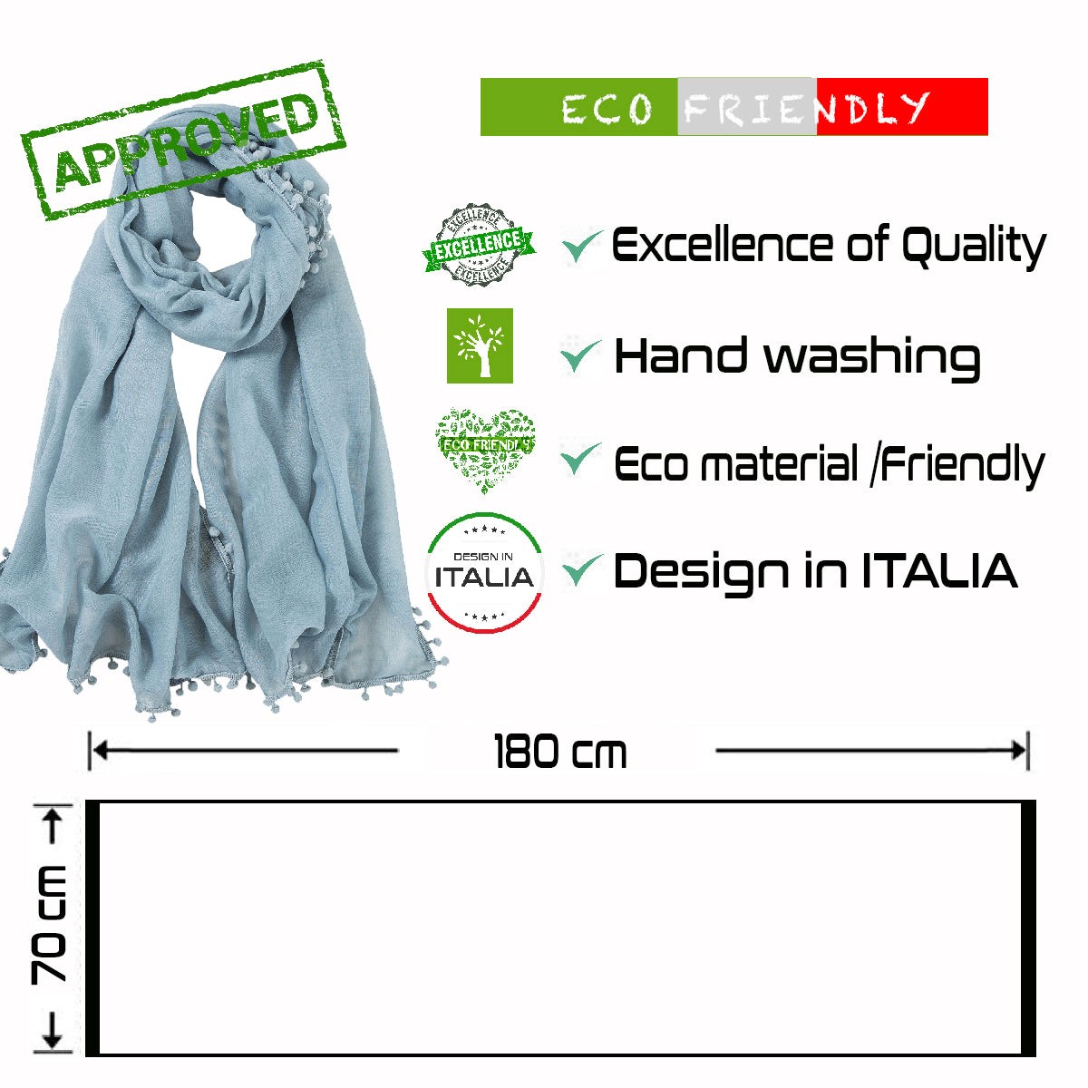 Chèche coton bleu ciel Elvia Bleu 100% Coton 180x70cm