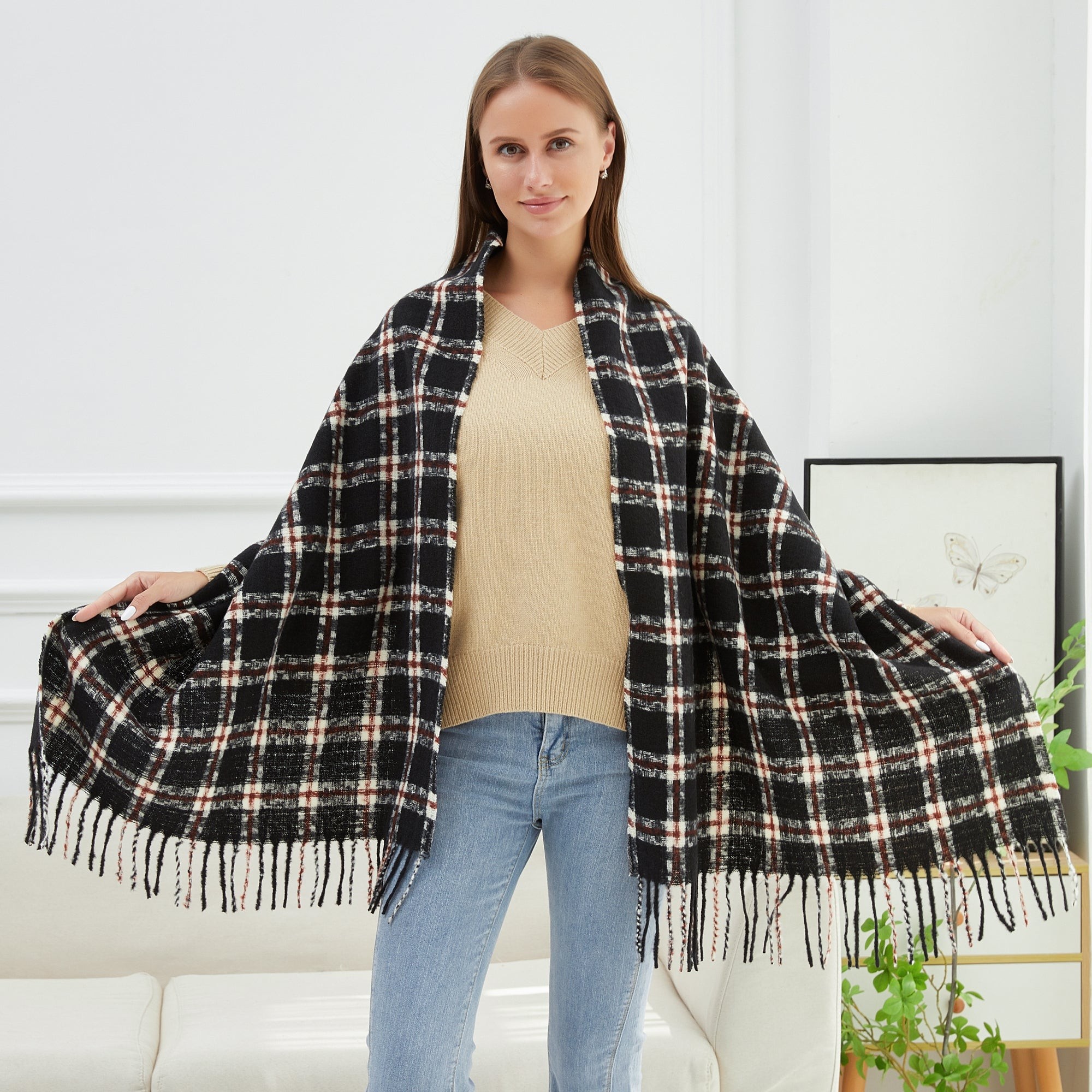 Echarpe RENETA Noir Cachemire 180x65 cm