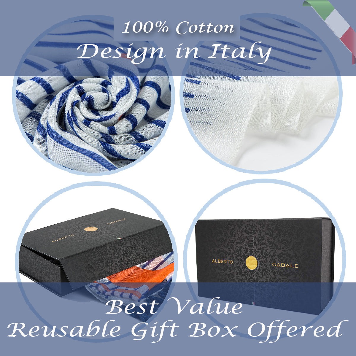 Étole coton Blue Zebra Athéna Bleu 100% Coton 180x90cm