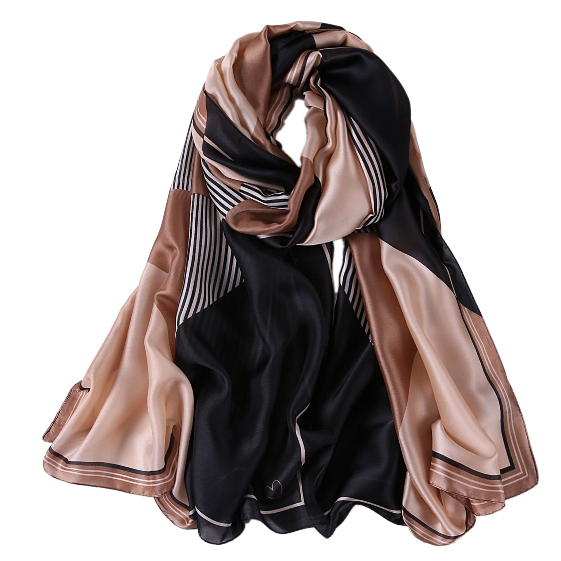 Étole de Soie Beige Brown Bestprint Madeleine Noir 100% Soie 180x90cm