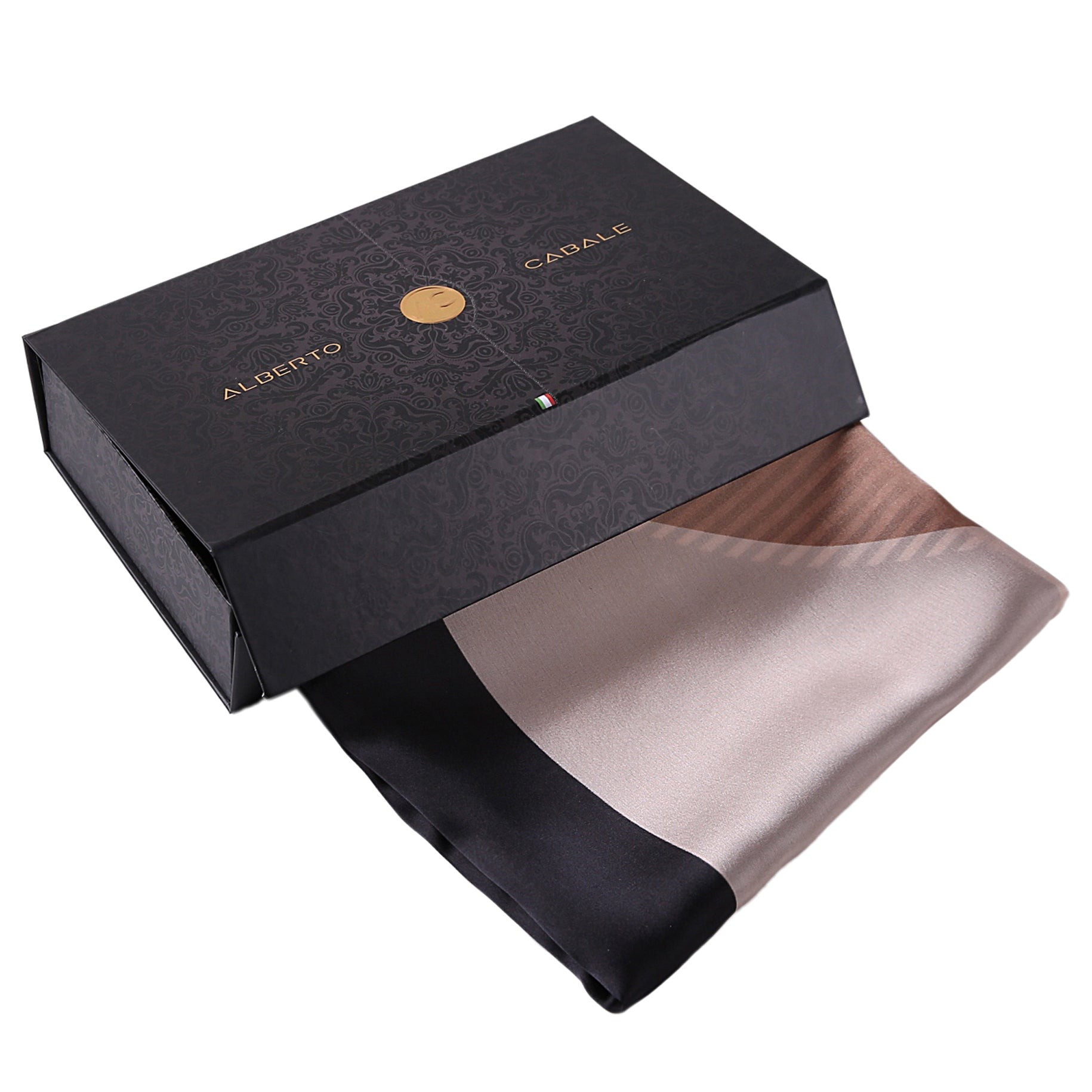 Étole de Soie Beige Brown  Bestprint Madeleine Noir 100% Soie 180x90cm
