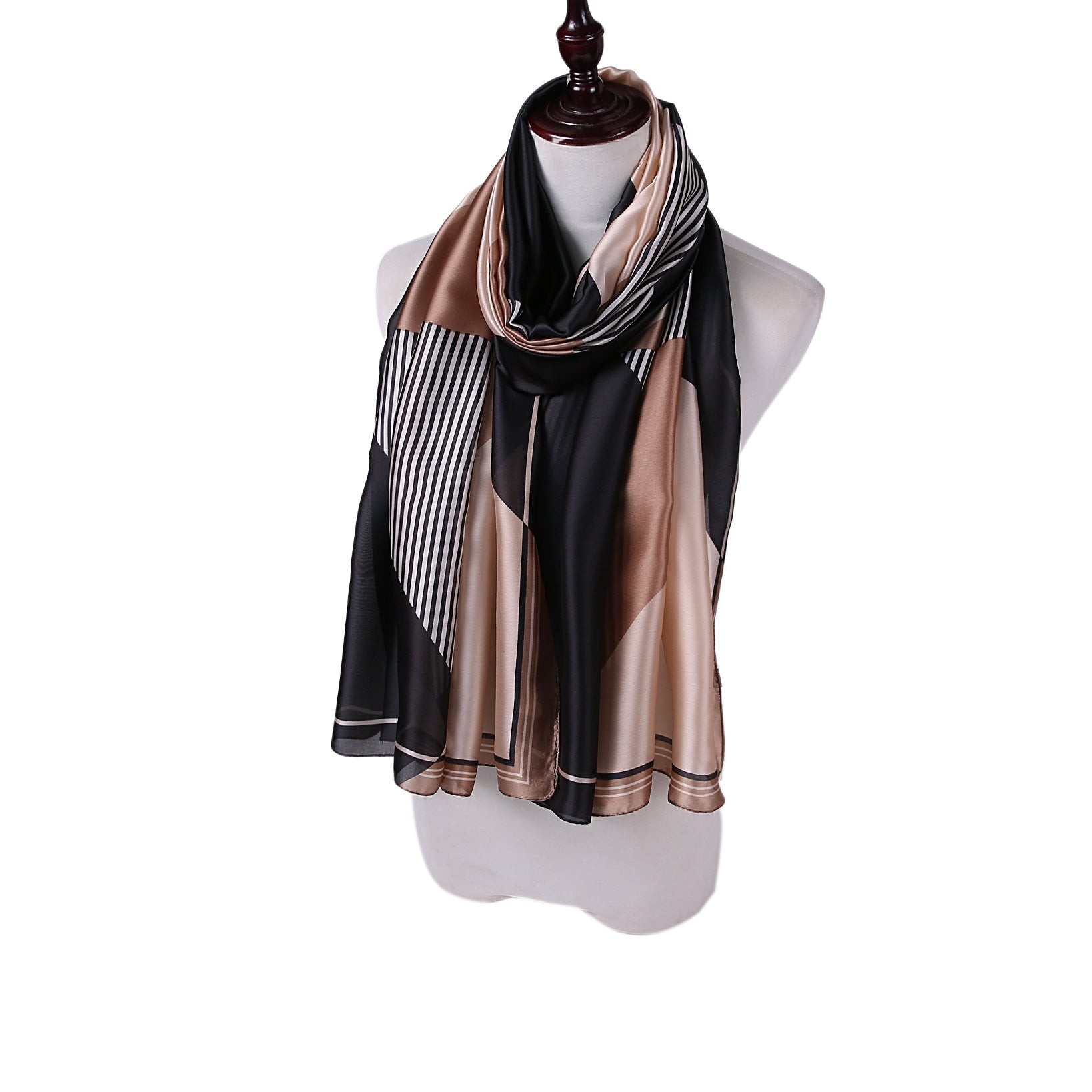 Étole de Soie Beige Brown  Bestprint Madeleine Noir 100% Soie 180x90cm