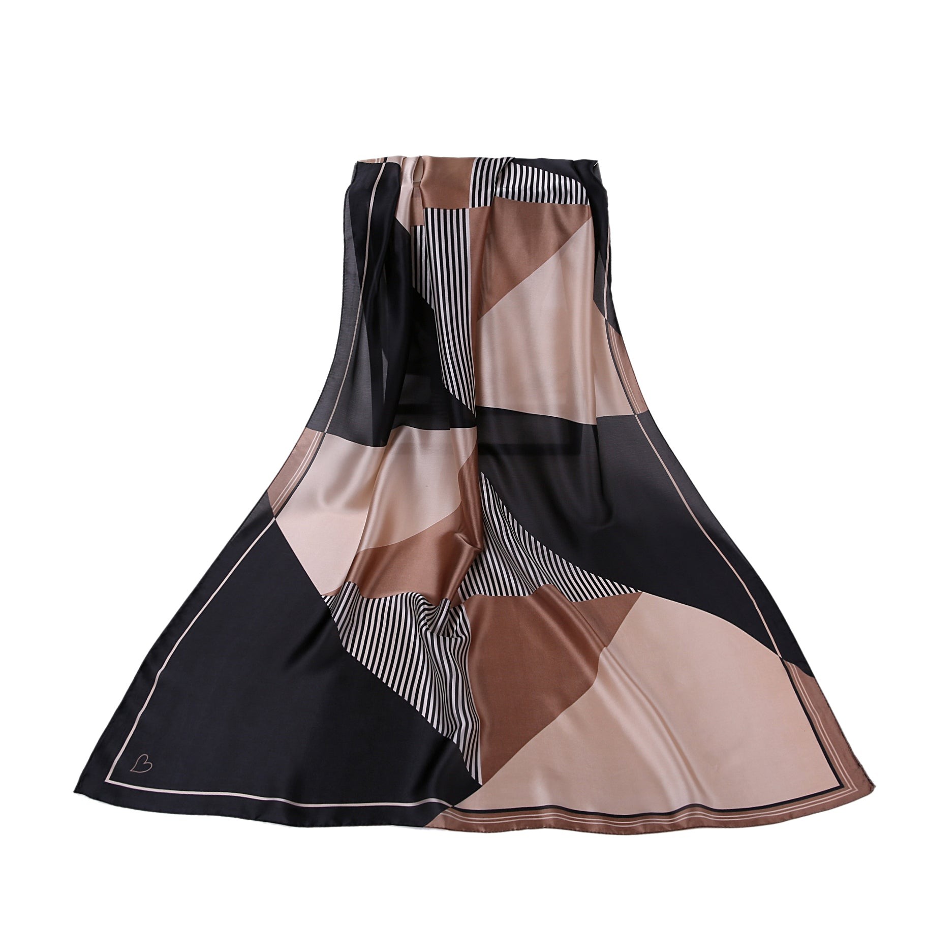 Étole de Soie Beige Brown  Bestprint Madeleine Noir 100% Soie 180x90cm