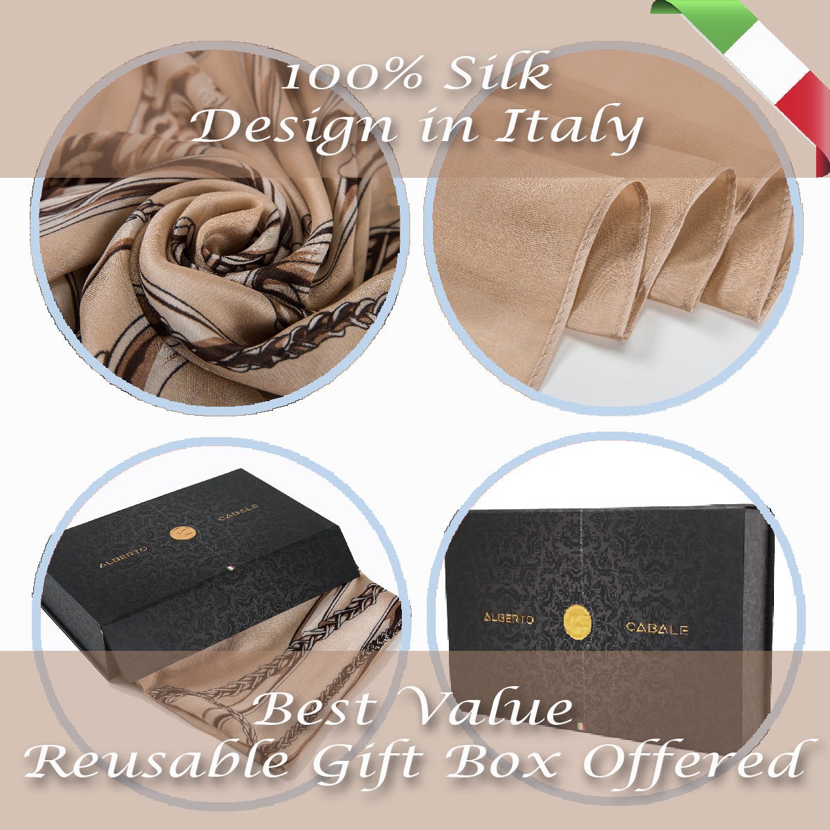Étole de Soie Beige Brown Florina Beige 100% Soie 180x90cm