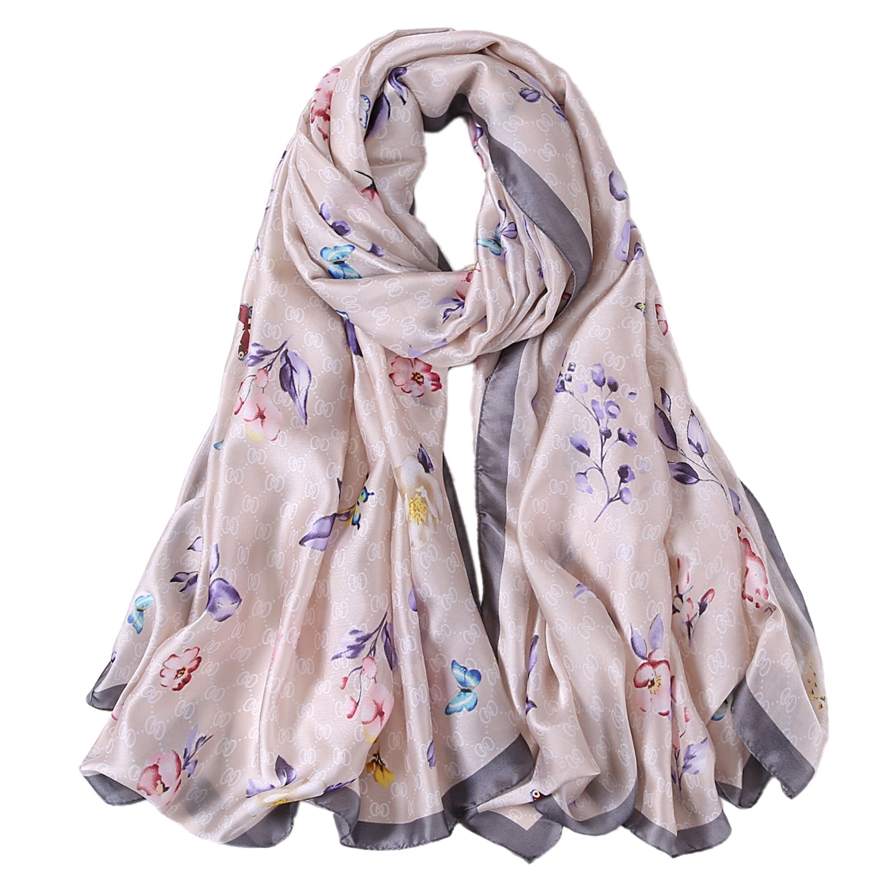 Etole de Soie Beige Flower Nana Rose pale 100% Soie 180x90cm