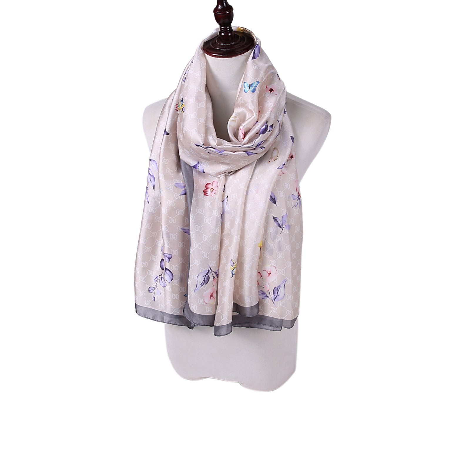 Etole de Soie Beige Flower Nana Rose pale 100% Soie 180x90cm