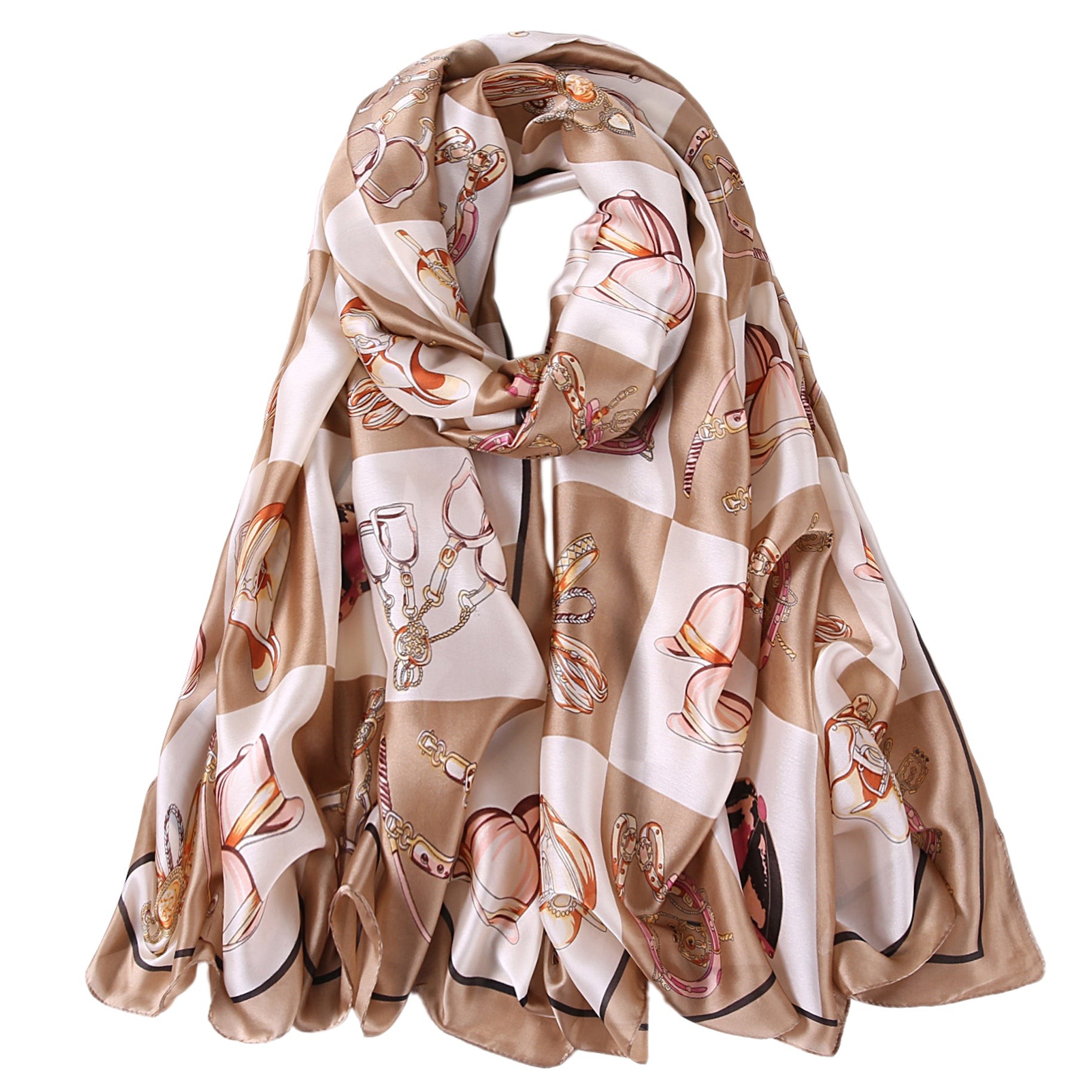 Étole de Soie Beige Horse Gown marron 100% Soie 180x90cm
