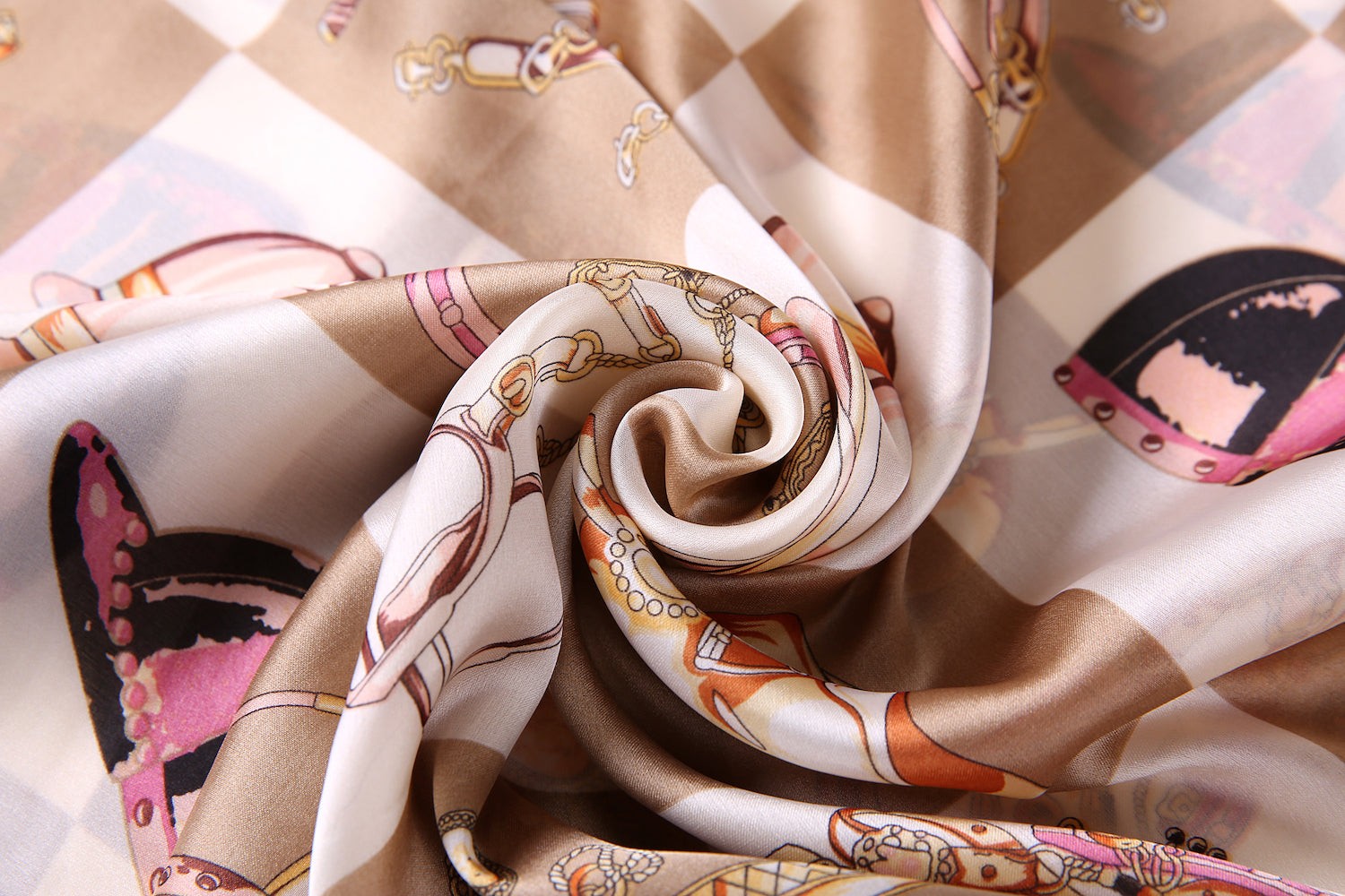 Étole de Soie Beige Horse Gown marron 100% Soie 180x90cm