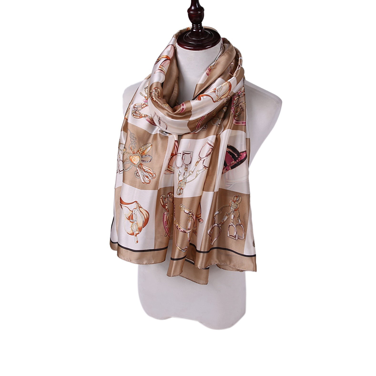 Étole de Soie Beige Horse Gown marron 100% Soie 180x90cm