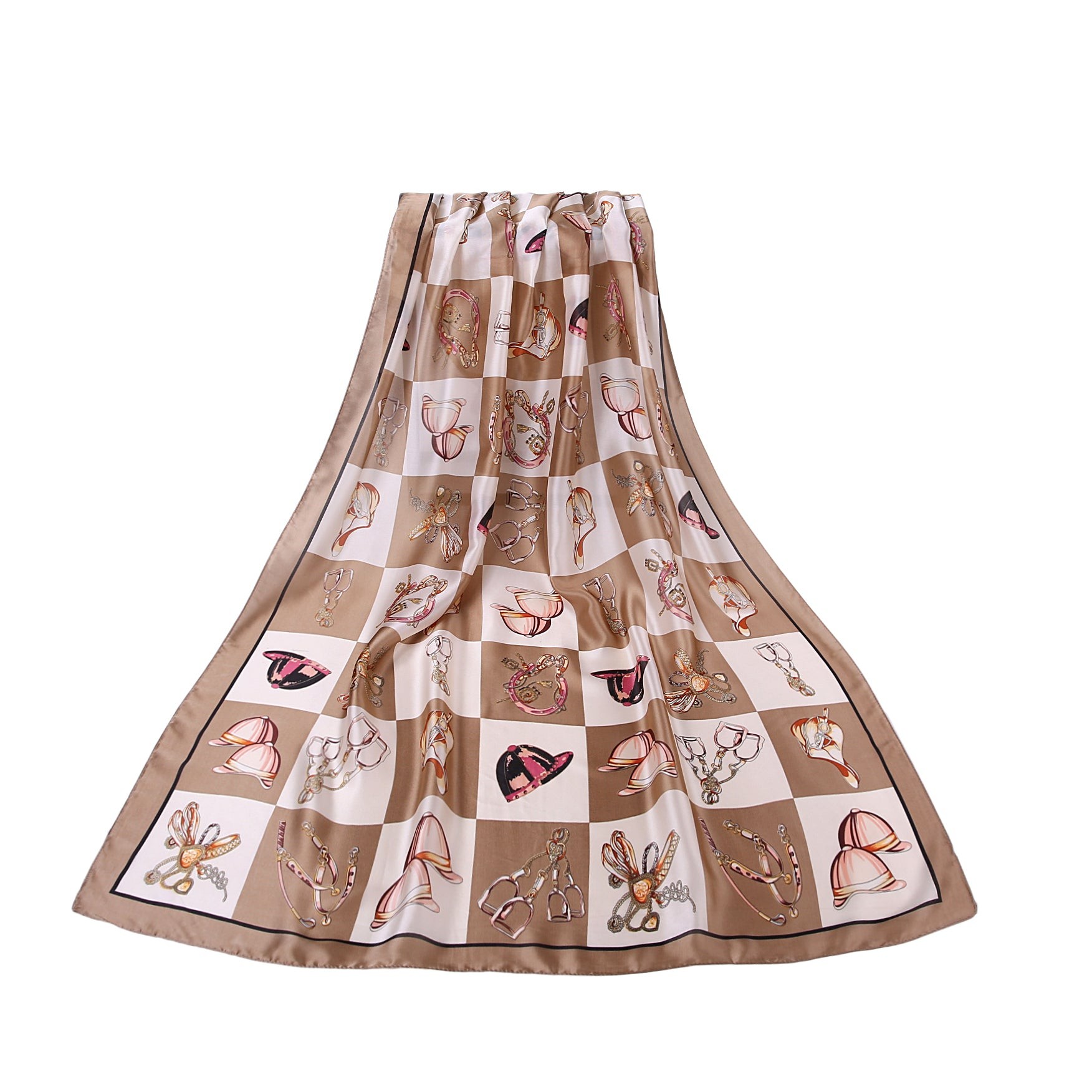 Étole de Soie Beige Horse Gown marron 100% Soie 180x90cm