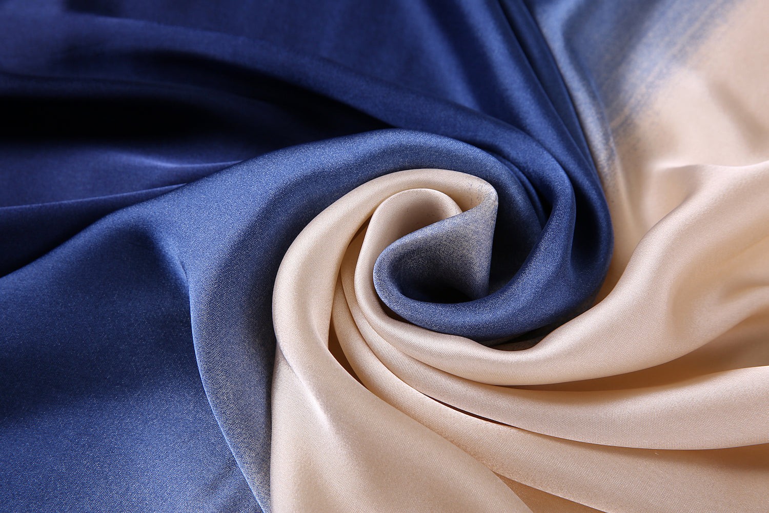 Étole de Soie Beige Navy Duo Bleu 100% Soie 180x90cm