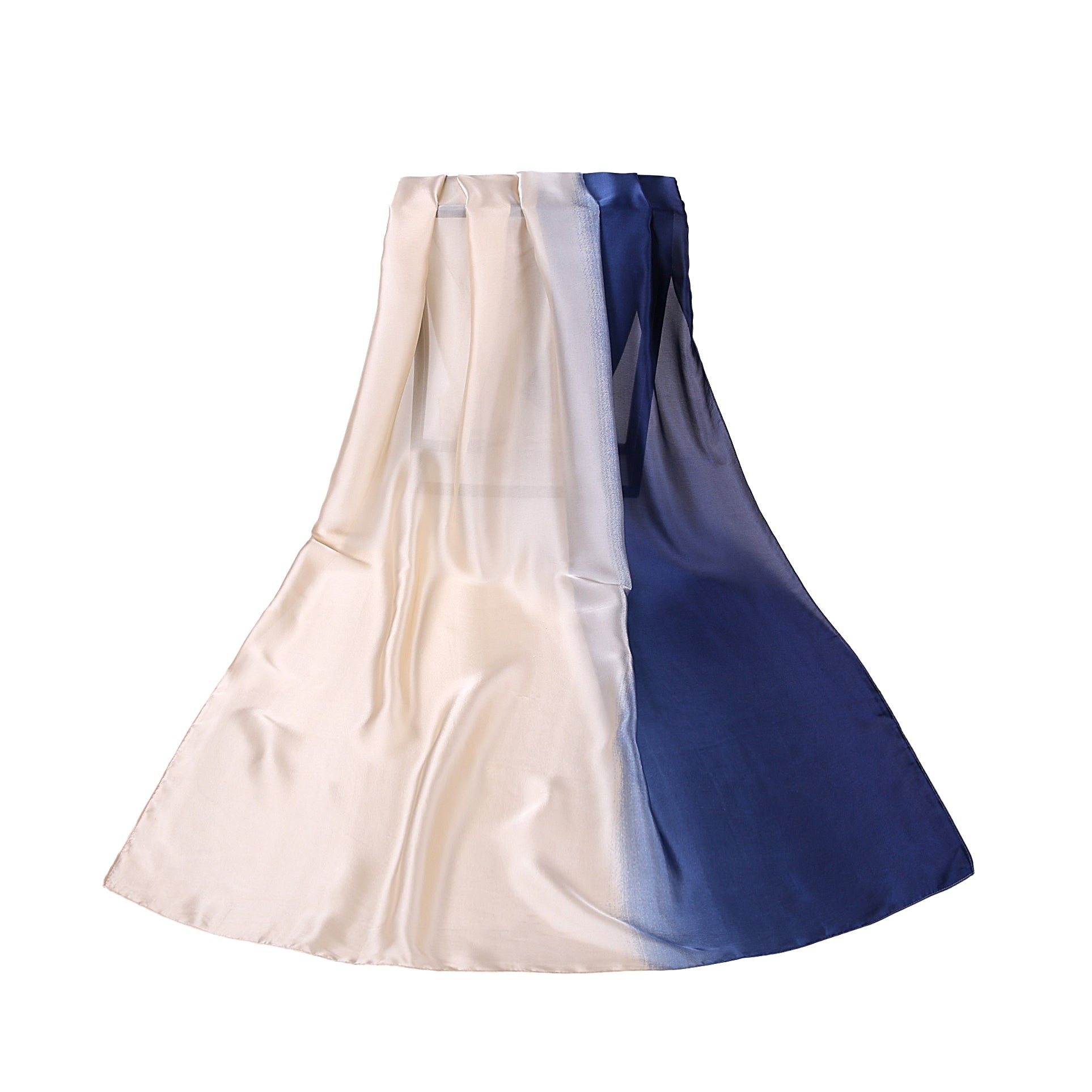 Étole de Soie Beige Navy Duo Bleu 100% Soie 180x90cm