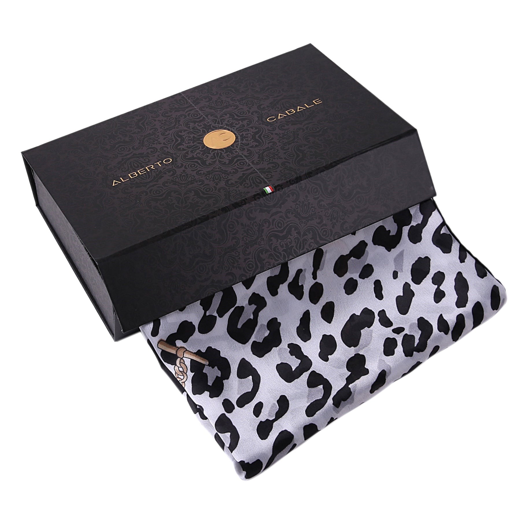 Étole de Soie Black Léopard Chain Noir 100% Soie 180x90cm
