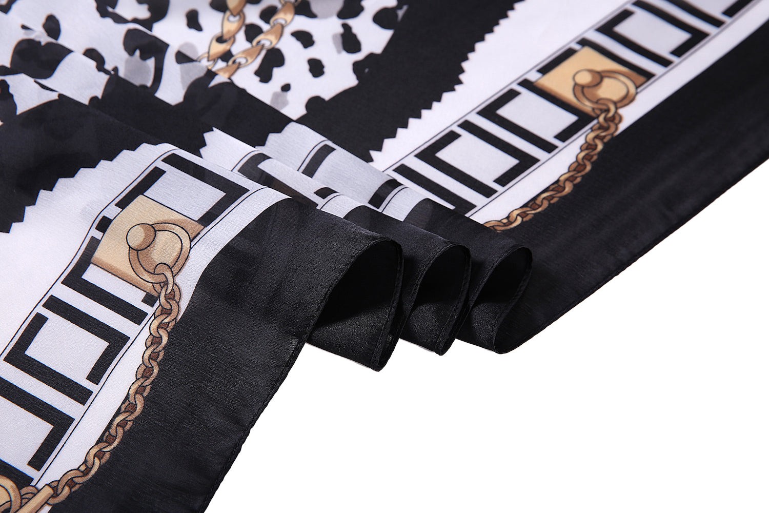 Étole de Soie Black Léopard Chain Noir 100% Soie 180x90cm