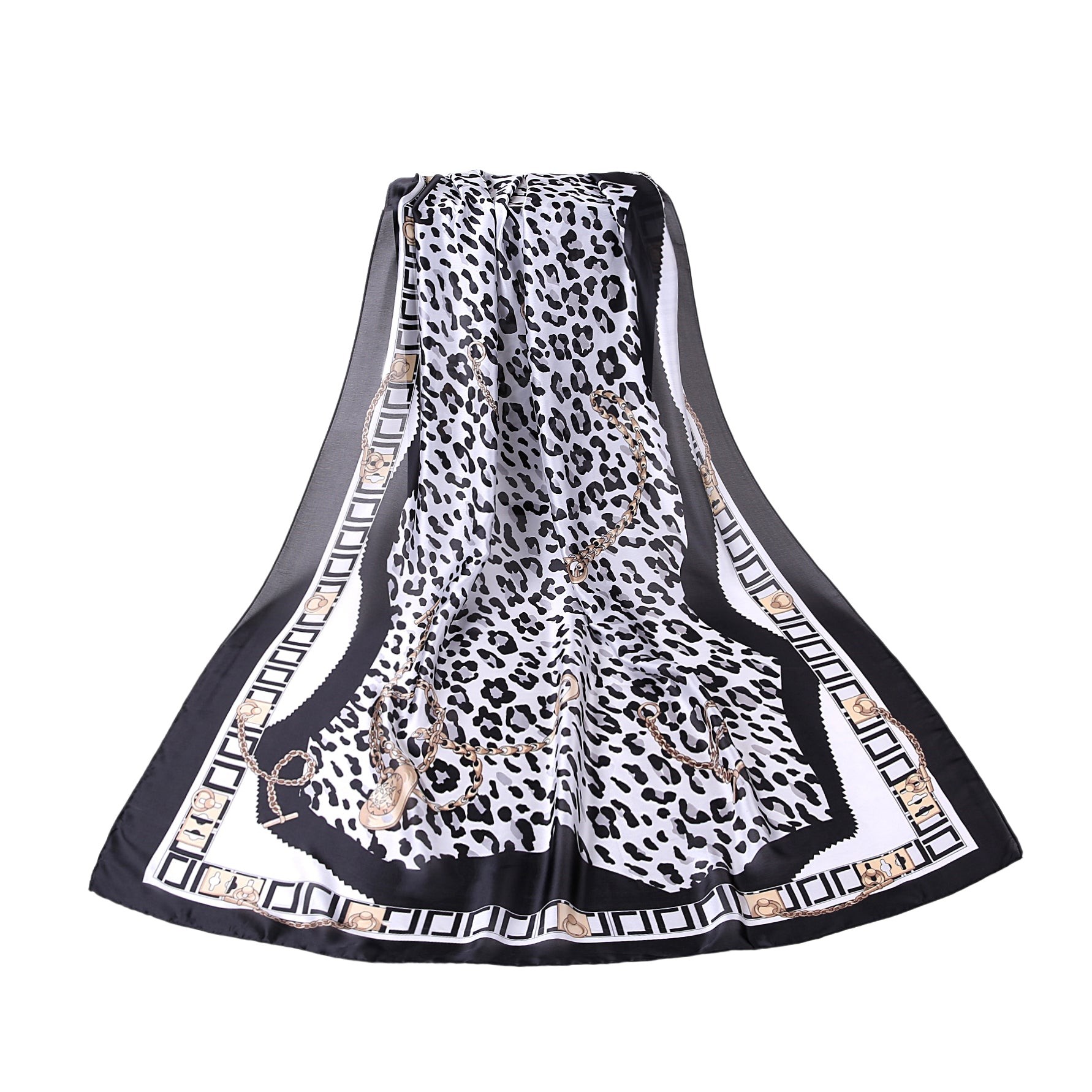 Étole de Soie Black Léopard Chain Noir 100% Soie 180x90cm