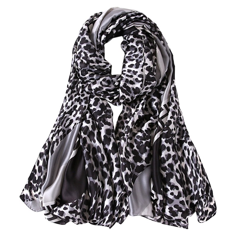 Étole de Soie Black Léopard Double F Noir 100% Soie 180x90cm