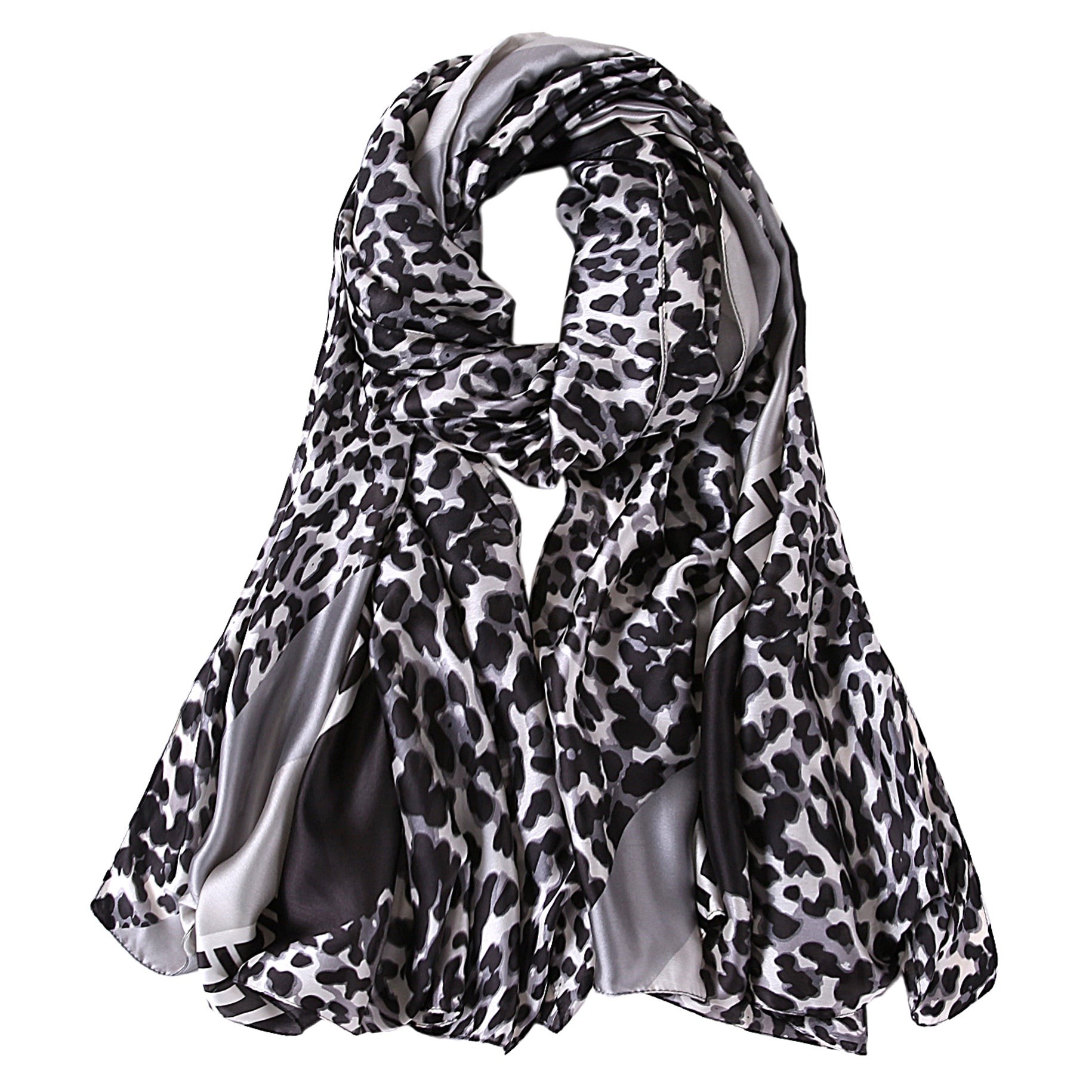 Étole de Soie Black Léopard Double F Noir 100% Soie 180x90cm