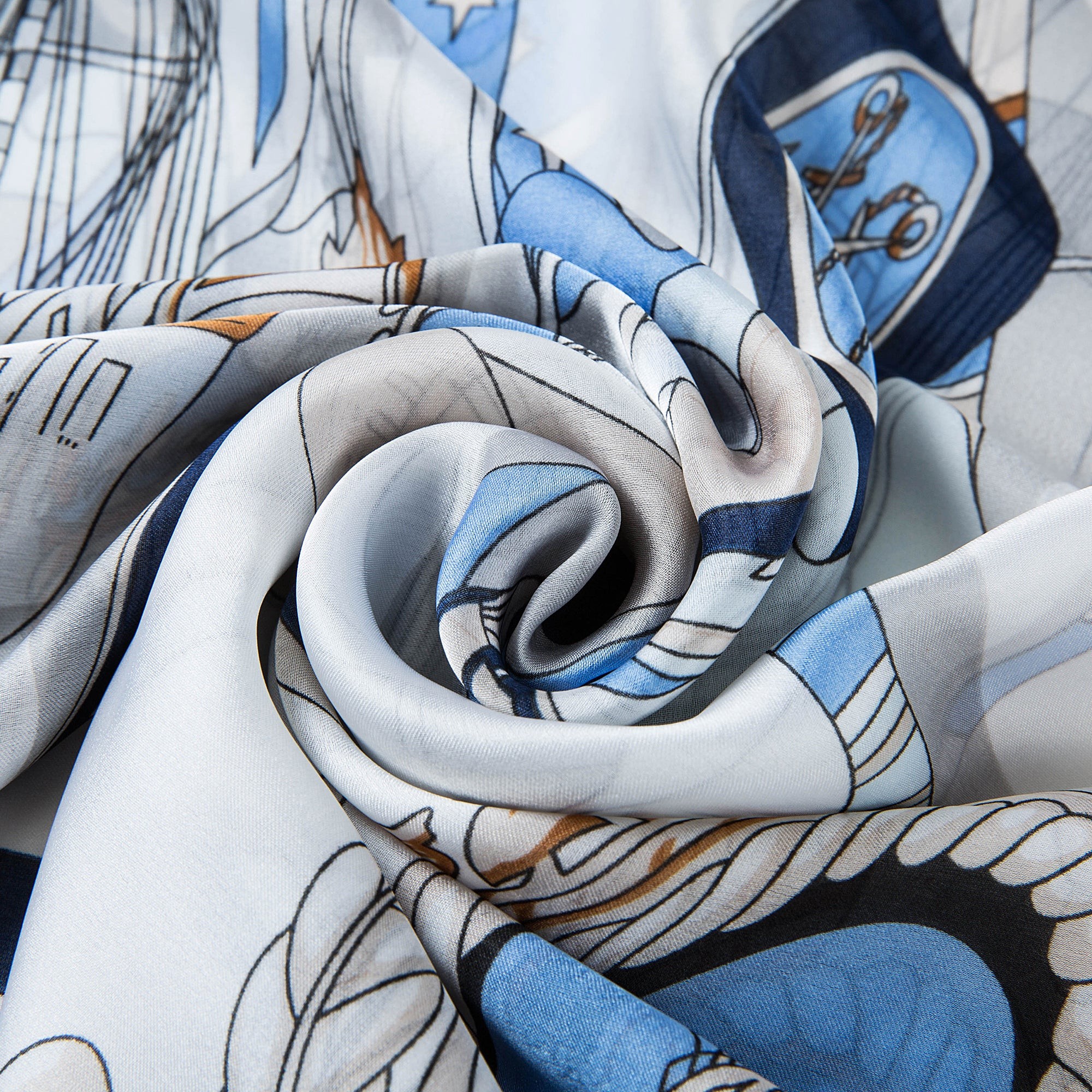 Etole de Soie Blue Florina Bleu 100% Soie 180x90cm