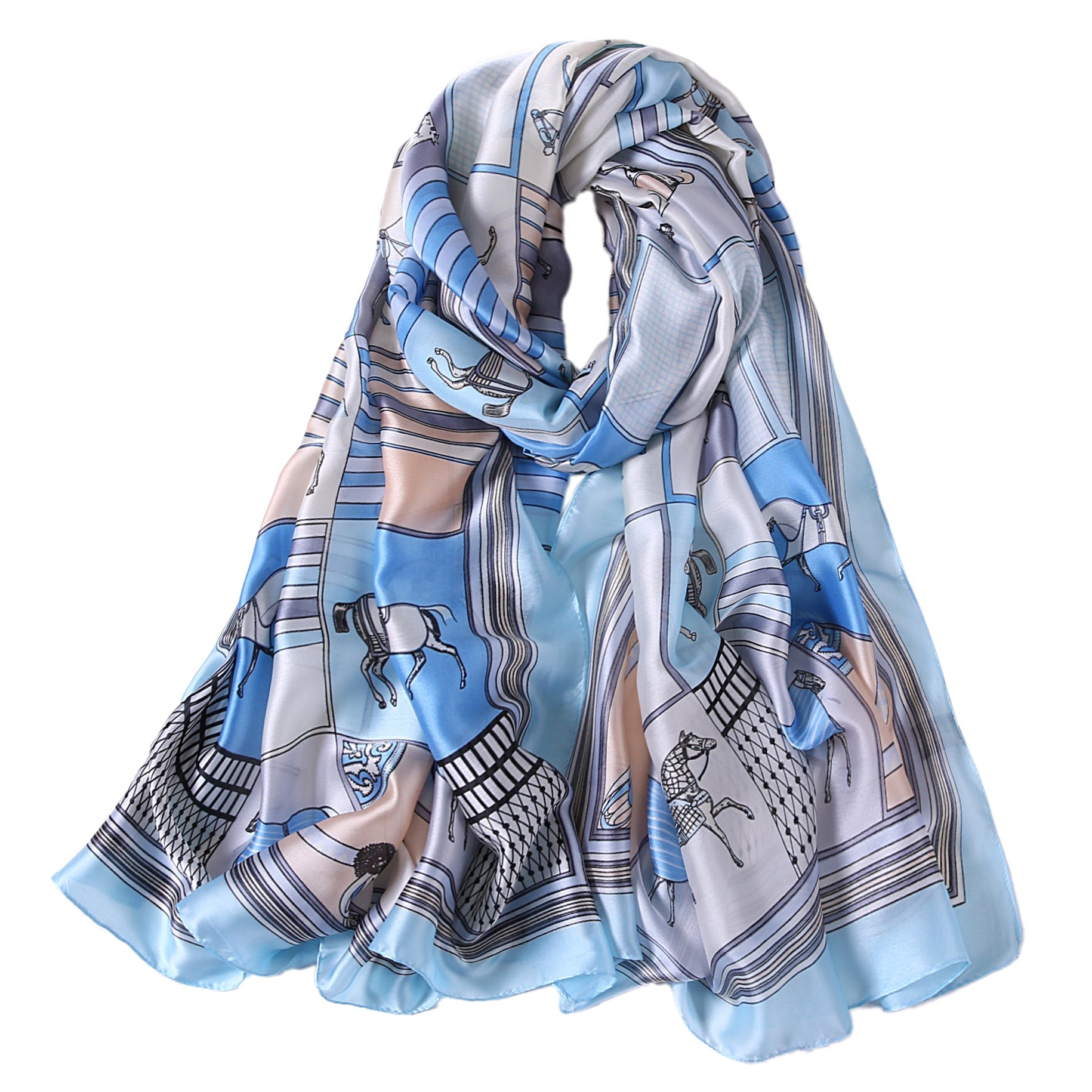 Étole de Soie Blue Horse Bleu 100% Soie 180x90cm
