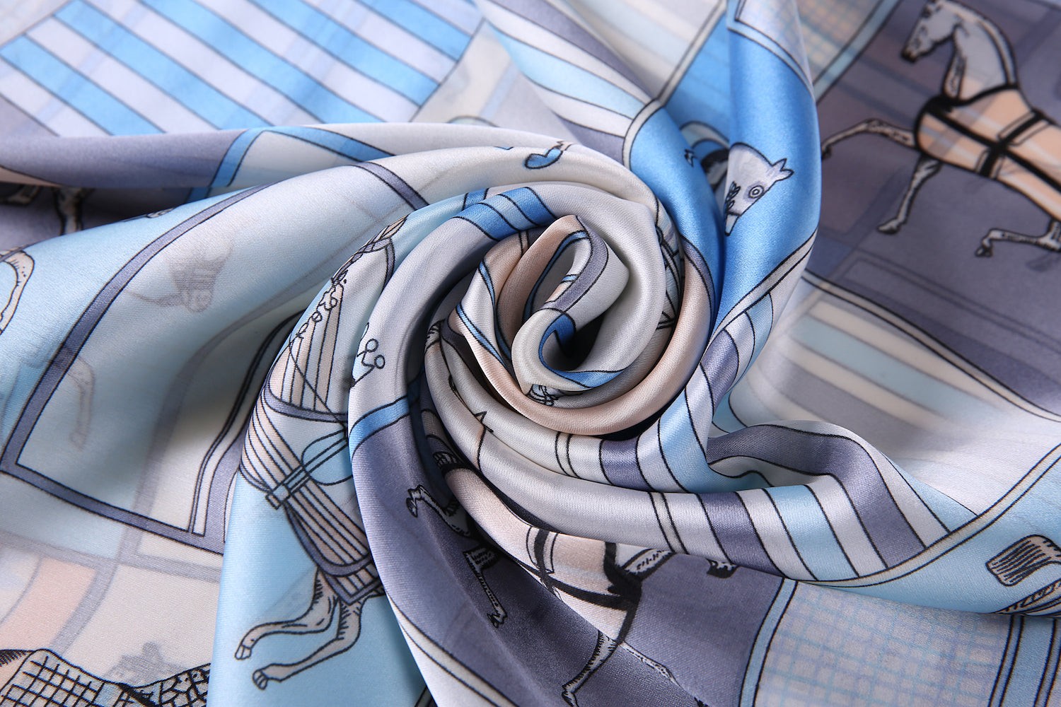 Étole de Soie Blue Horse Bleu 100% Soie 180x90cm