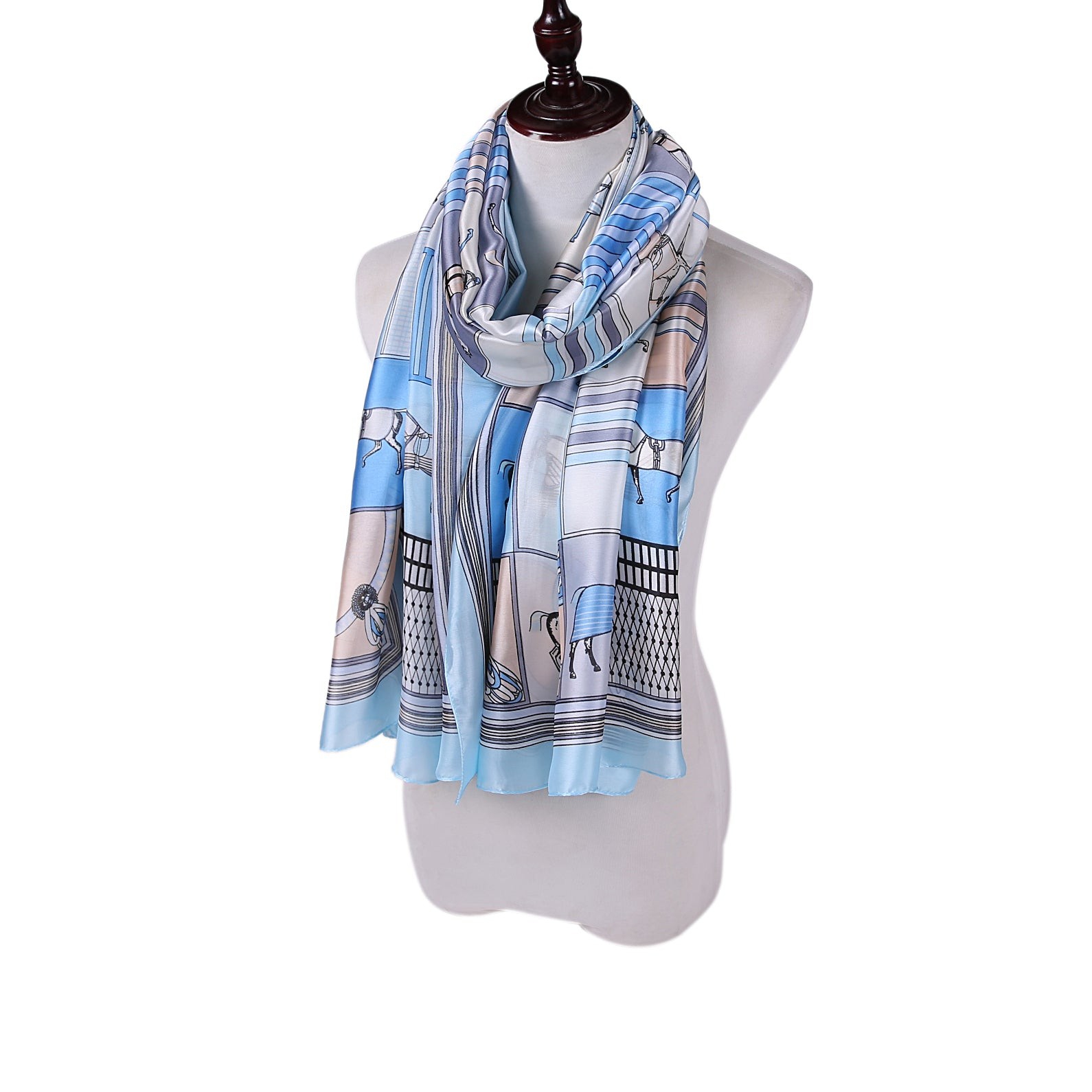 Étole de Soie Blue Horse Bleu 100% Soie 180x90cm