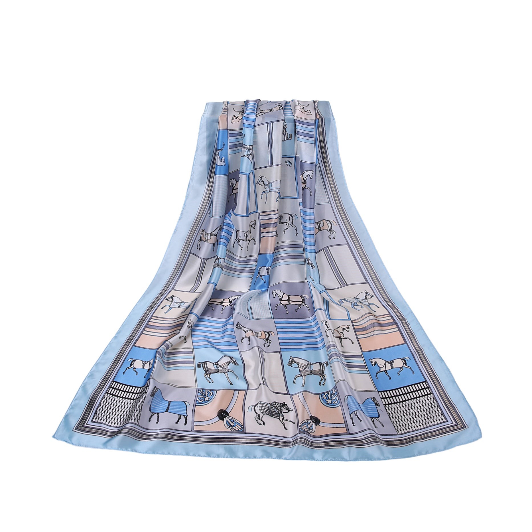 Étole de Soie Blue Horse Bleu 100% Soie 180x90cm