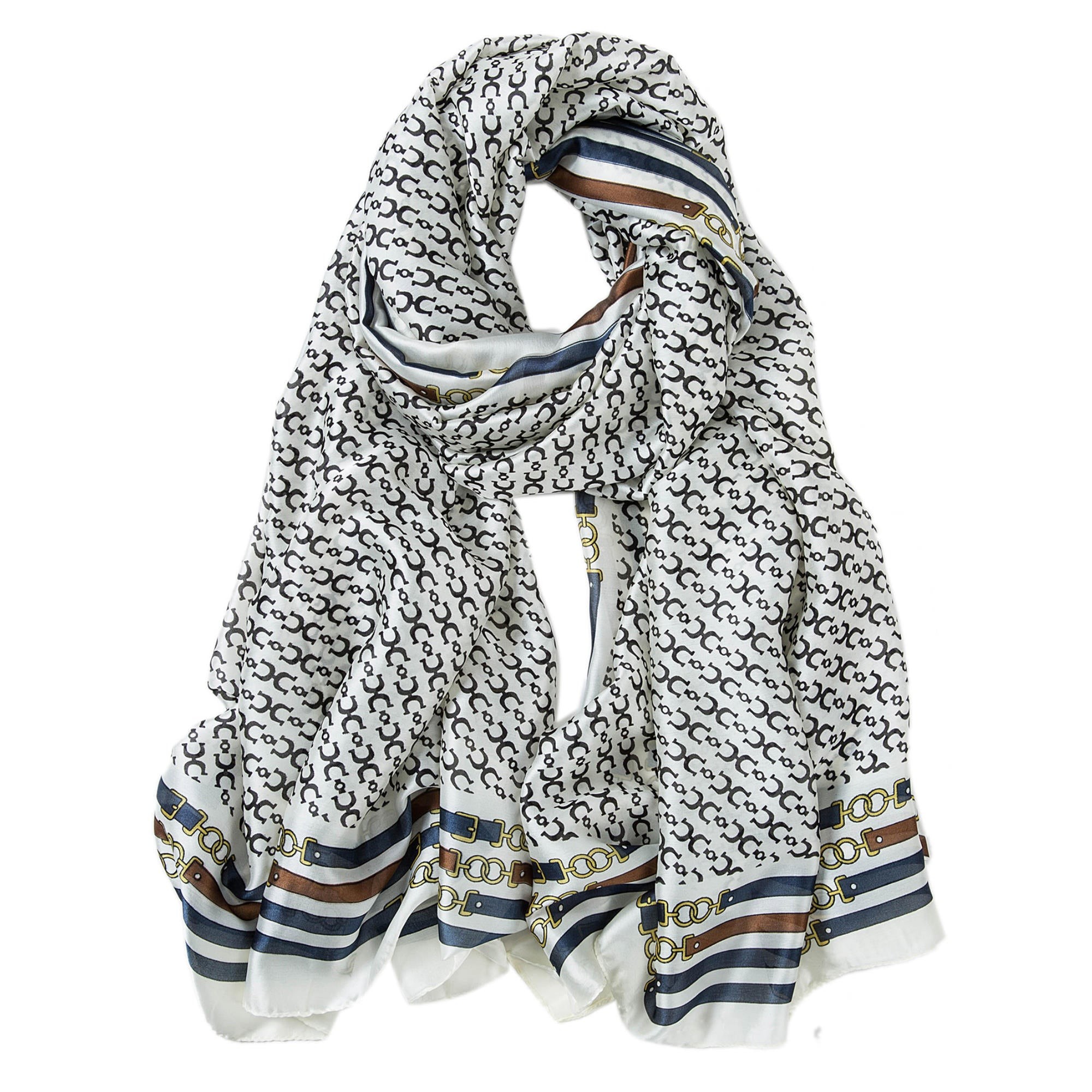 Étole de Soie Blue Navy Florina Blanc 100% Soie 180x90cm
