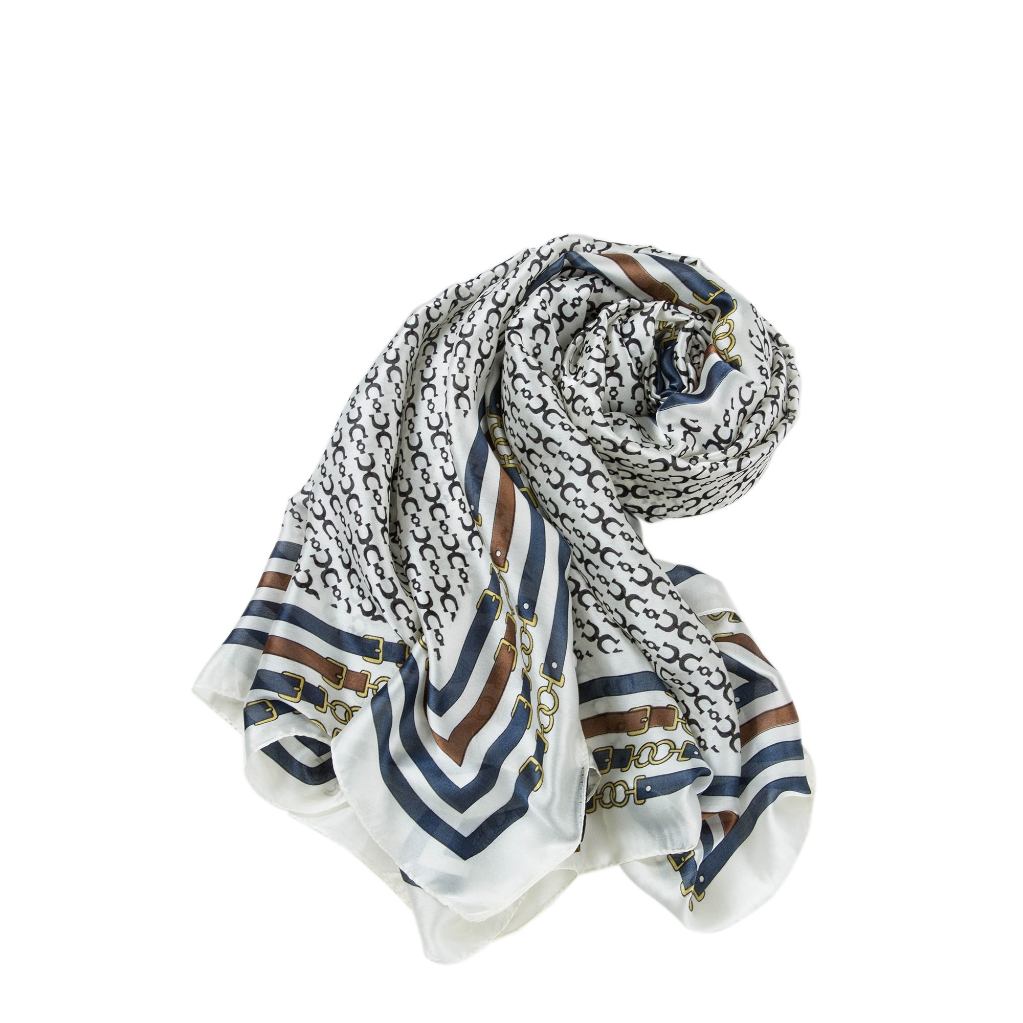 Étole de Soie Blue Navy Florina Blanc 100% Soie 180x90cm