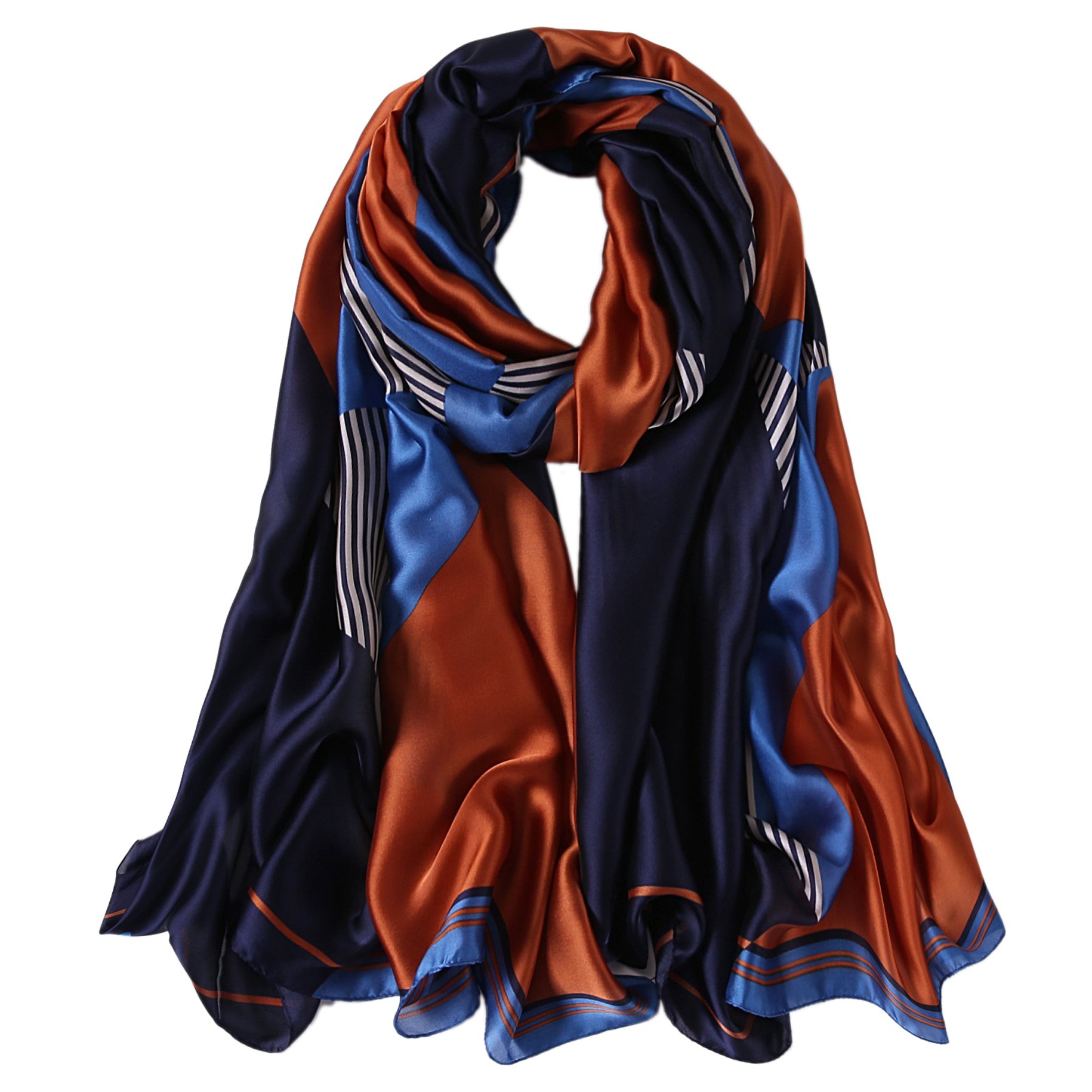 Étole de Soie Brown Blue Bestprint Madeleine Orange 100% Soie 180x90cm