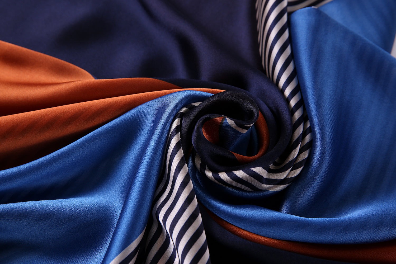 Étole de Soie Brown Blue Bestprint Madeleine Orange 100% Soie 180x90cm