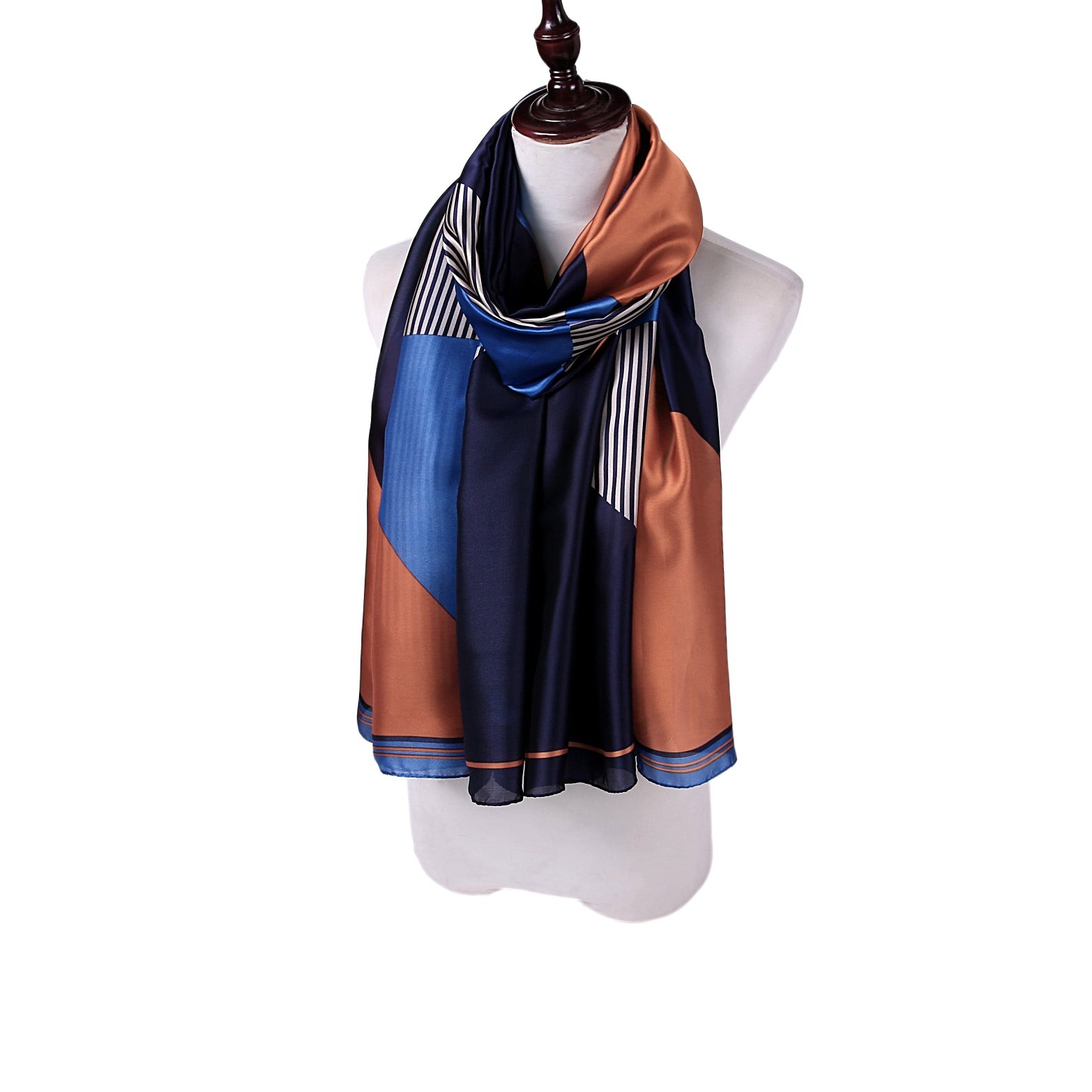 Étole de Soie Brown Blue Bestprint Madeleine Orange 100% Soie 180x90cm