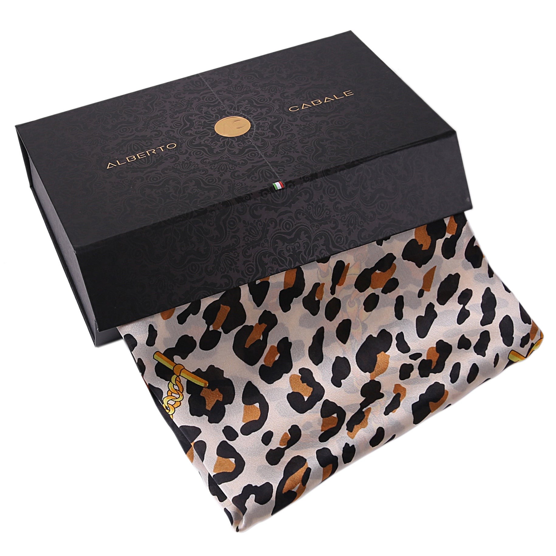 Étole de Soie Chocolate Léopard Chain marron 100% Soie 180x90cm