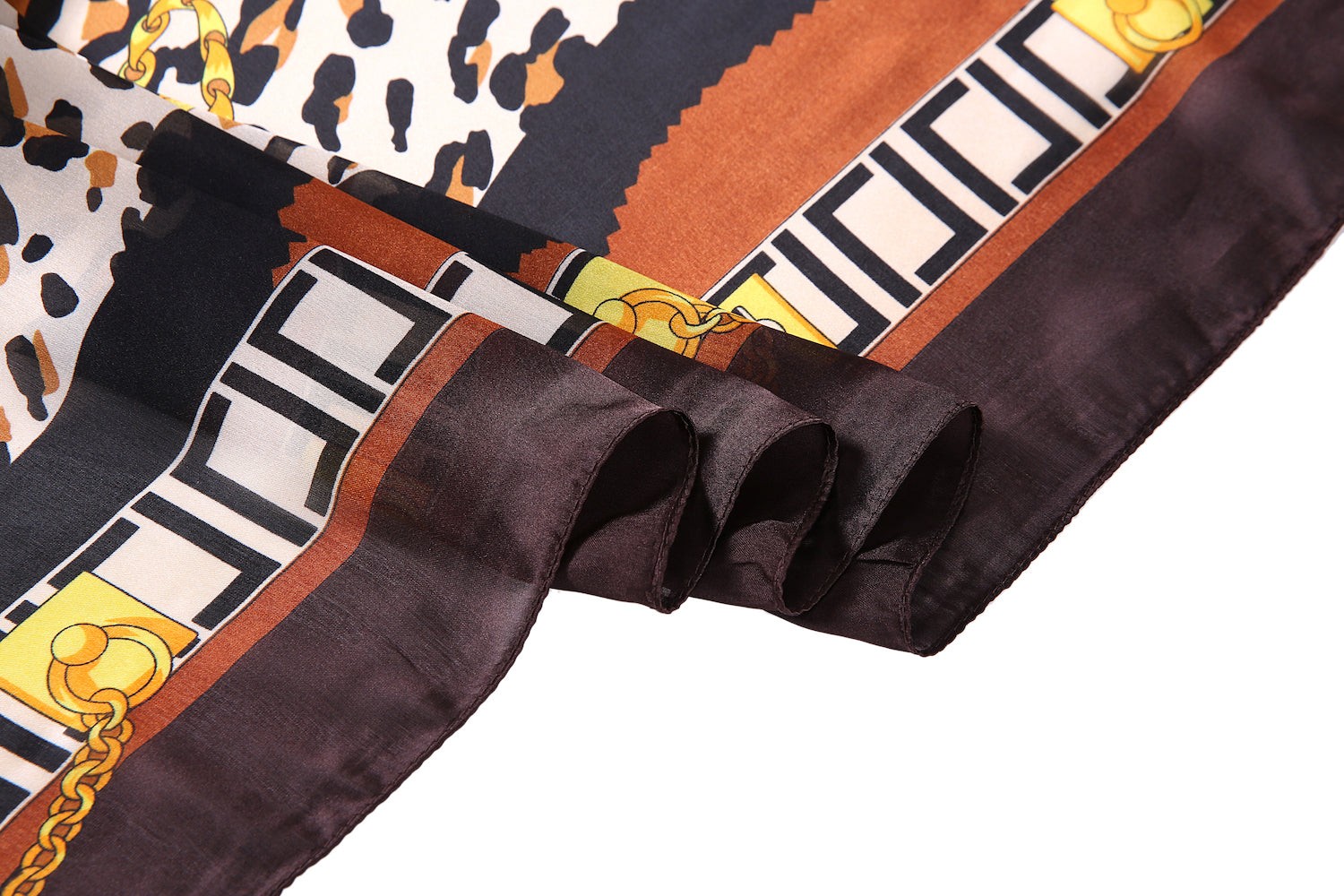 Étole de Soie Chocolate Léopard Chain marron 100% Soie 180x90cm
