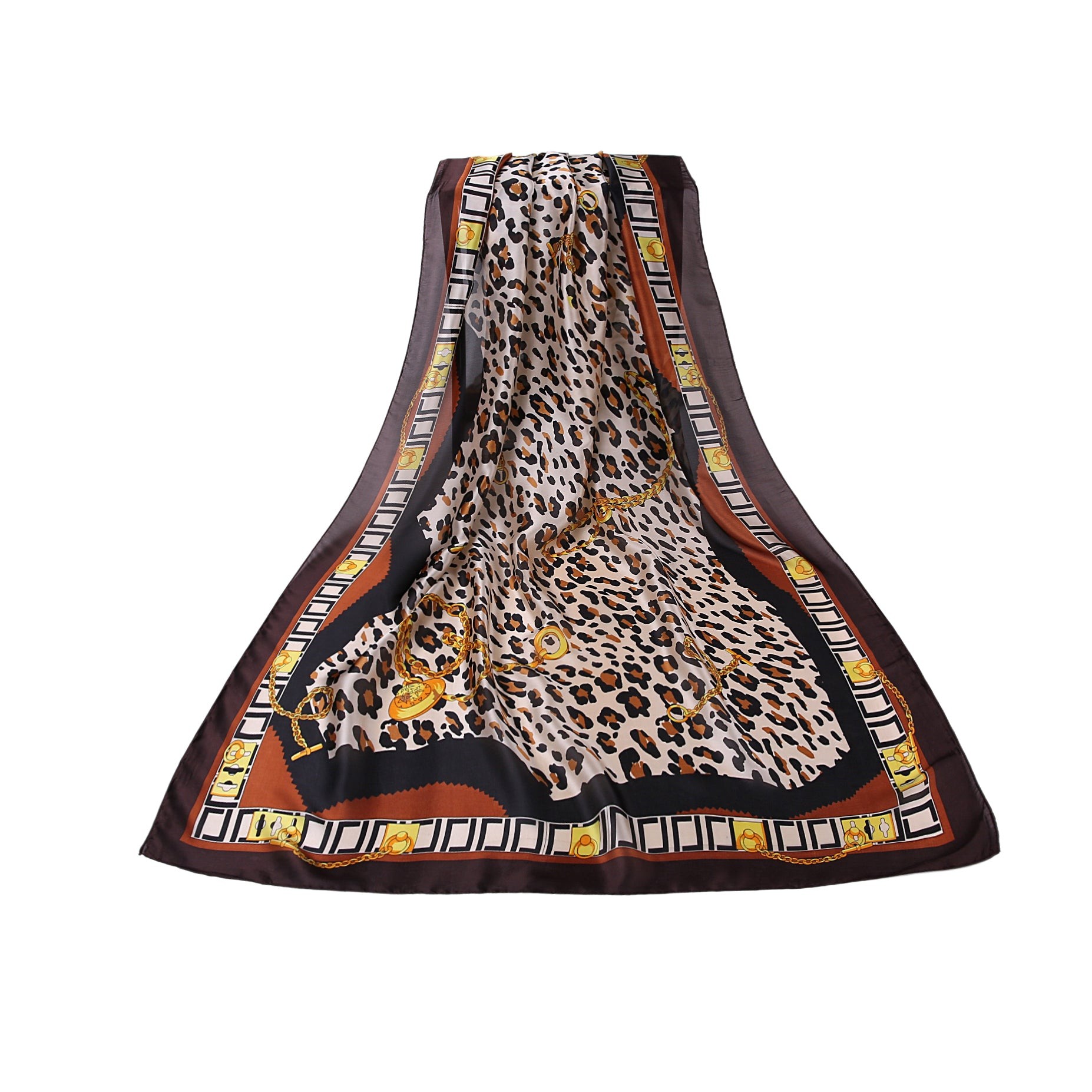 Étole de Soie Chocolate Léopard Chain marron 100% Soie 180x90cm