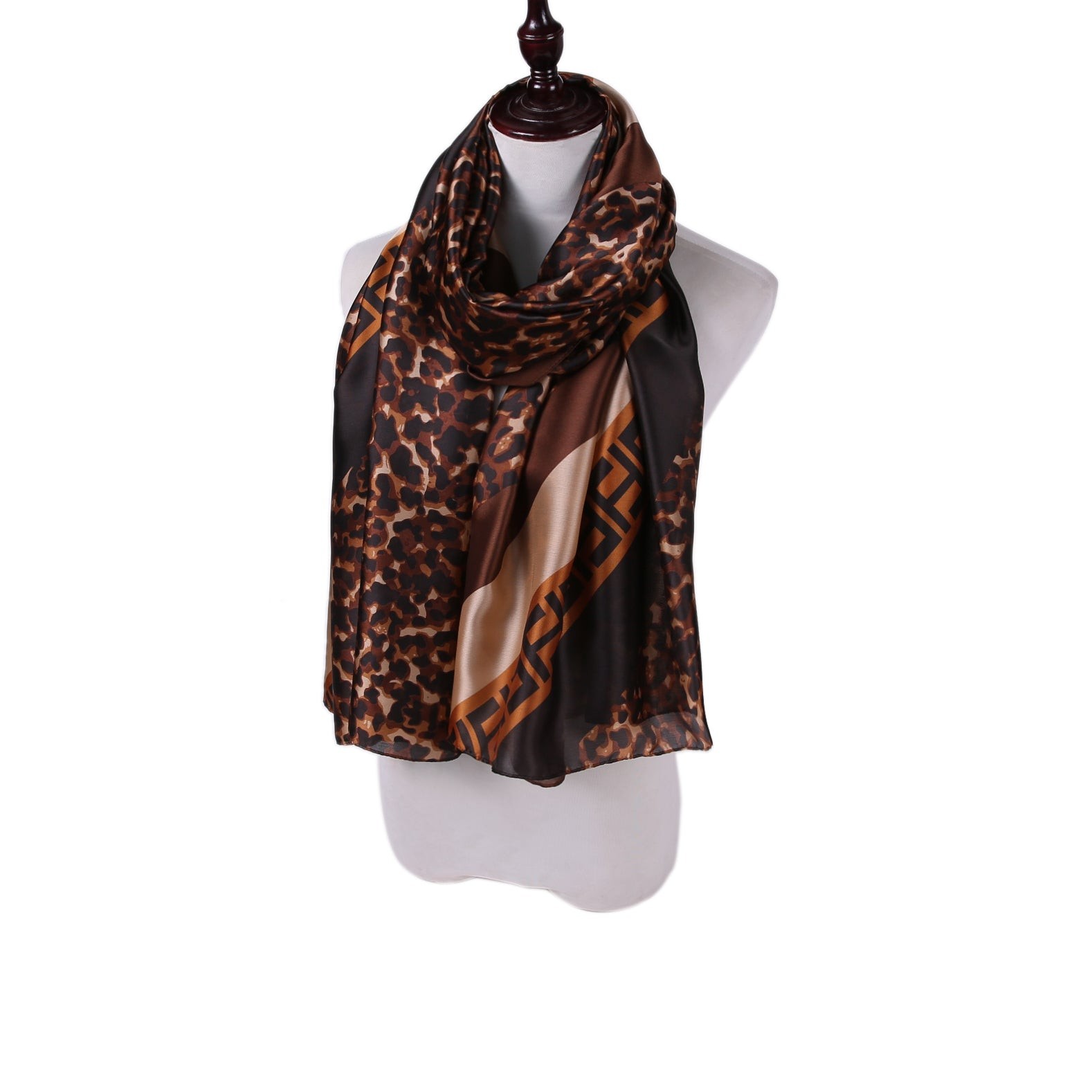 Étole de Soie Gold Léopard Double F Chocolat 100% Soie 180x90cm