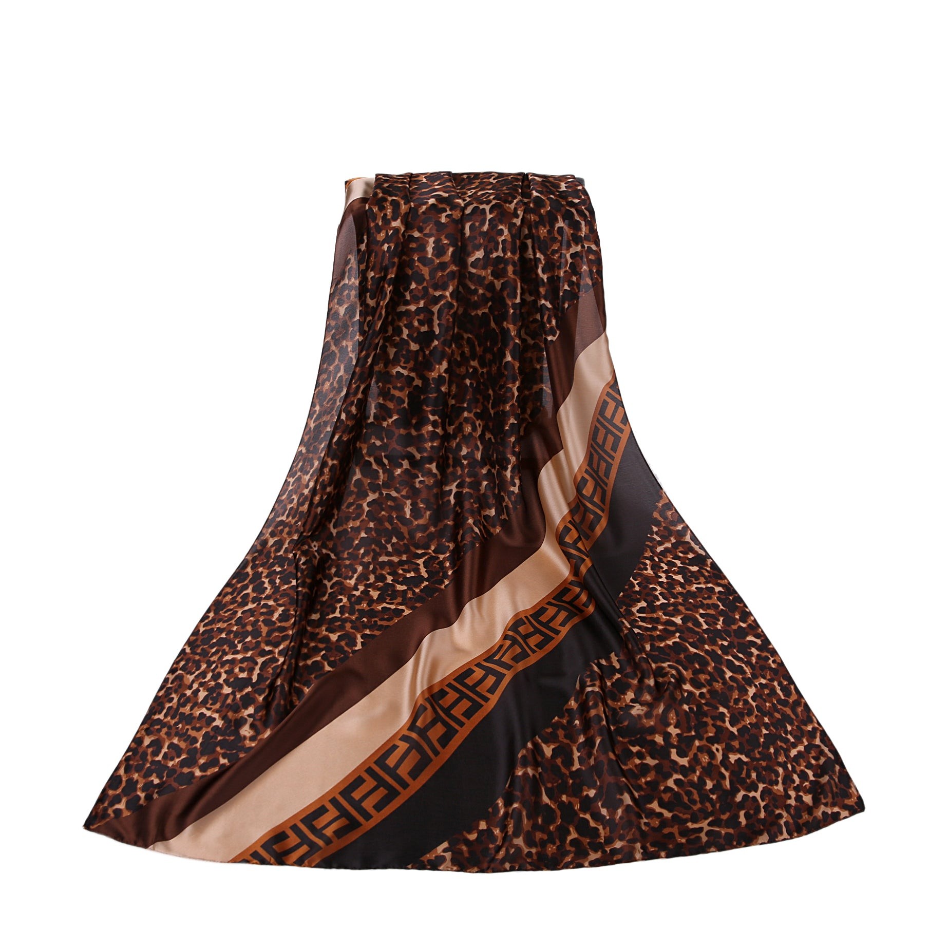 Étole de Soie Gold Léopard Double F Chocolat 100% Soie 180x90cm