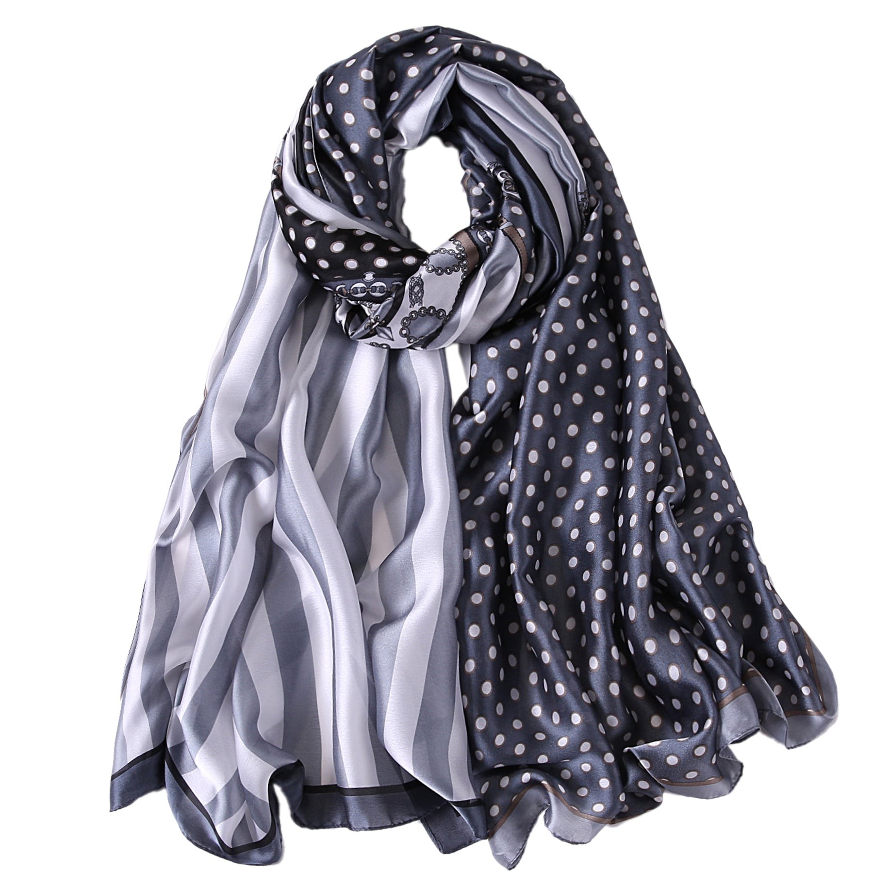 Étole de Soie Grey Point Noir 100% Soie 180x90cm