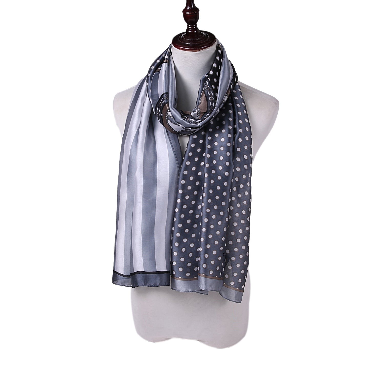Étole de Soie Grey Point Noir 100% Soie 180x90cm