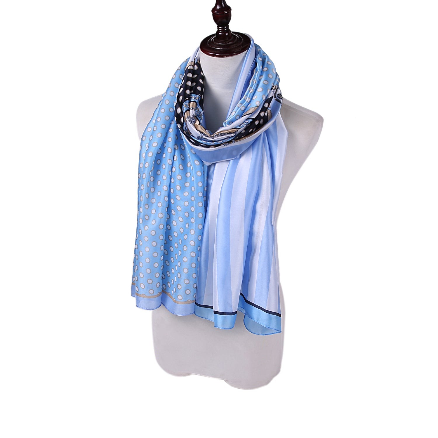 Etole de Soie Light Blue Point Bleu 100% Soie 180x90cm