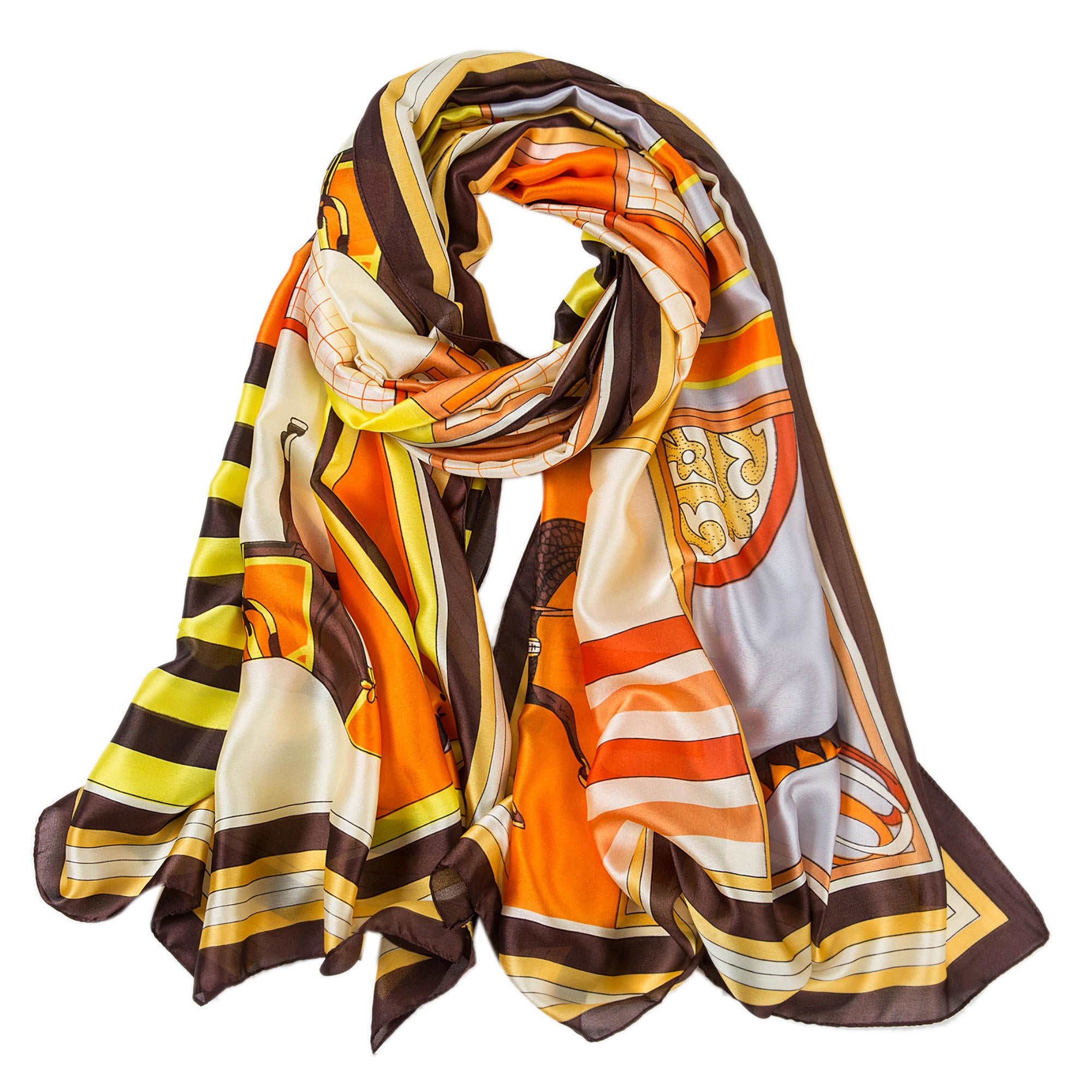 Etole de Soie Orange Horse Florina Jaune 100% Soie 180x90cm