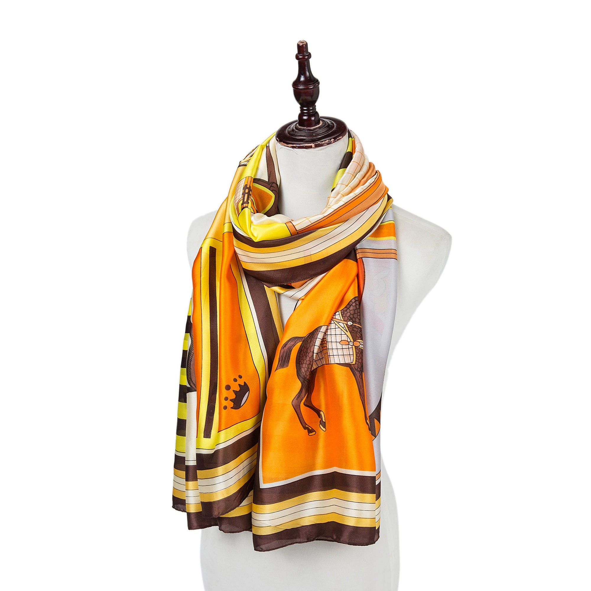 Etole de Soie Orange Horse Florina Jaune 100% Soie 180x90cm