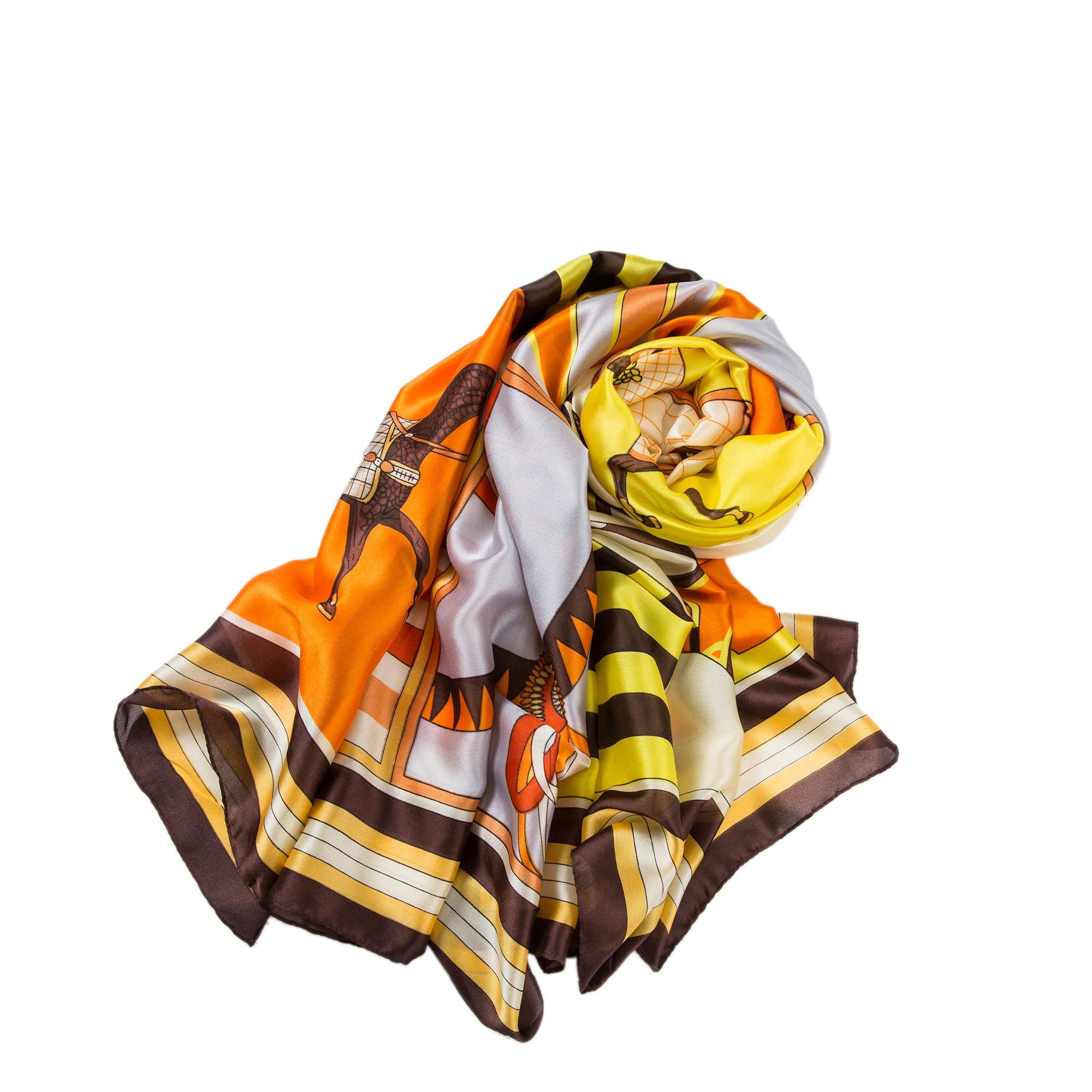 Etole de Soie Orange Horse Florina Jaune 100% Soie 180x90cm