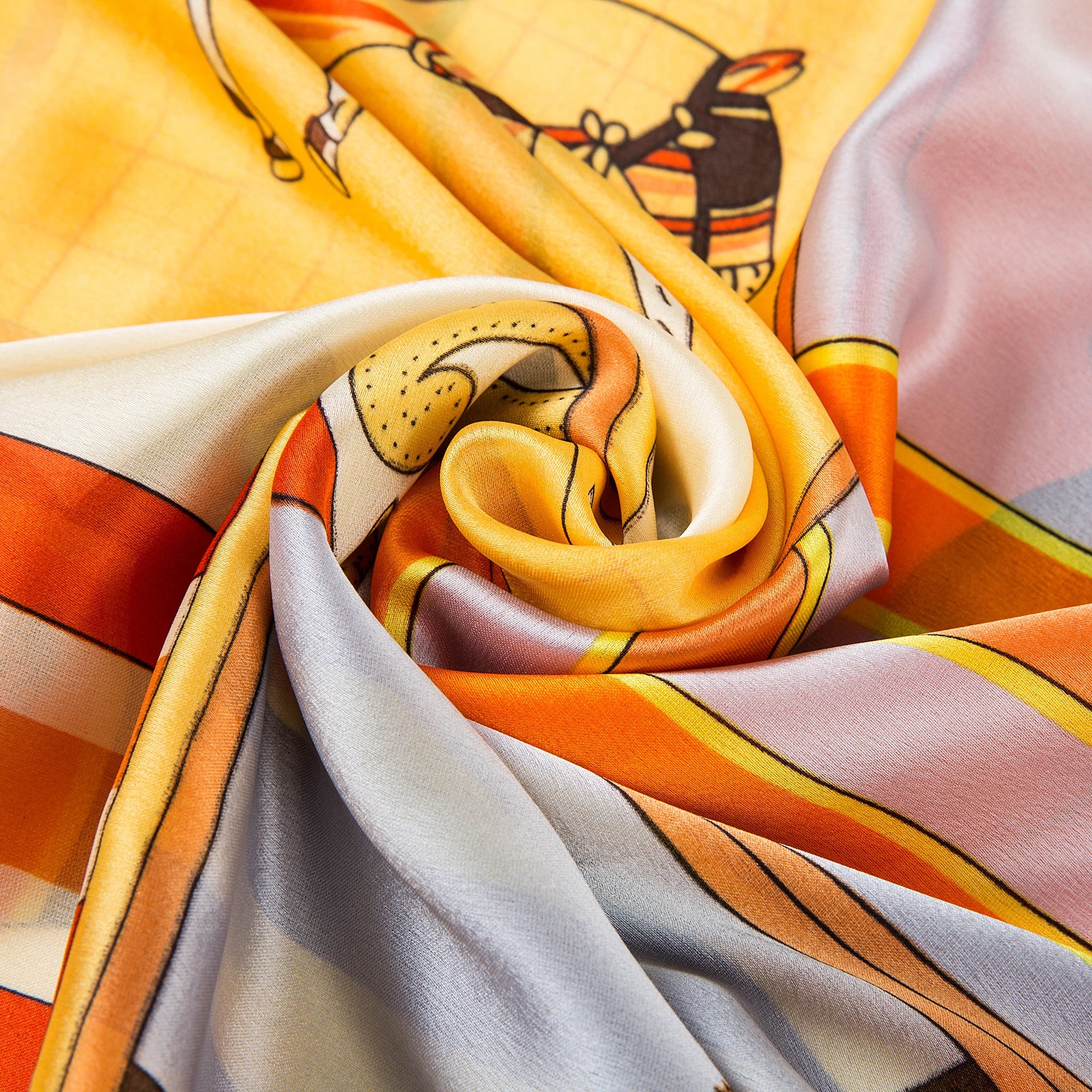 Etole de Soie Orange Horse Florina Jaune 100% Soie 180x90cm